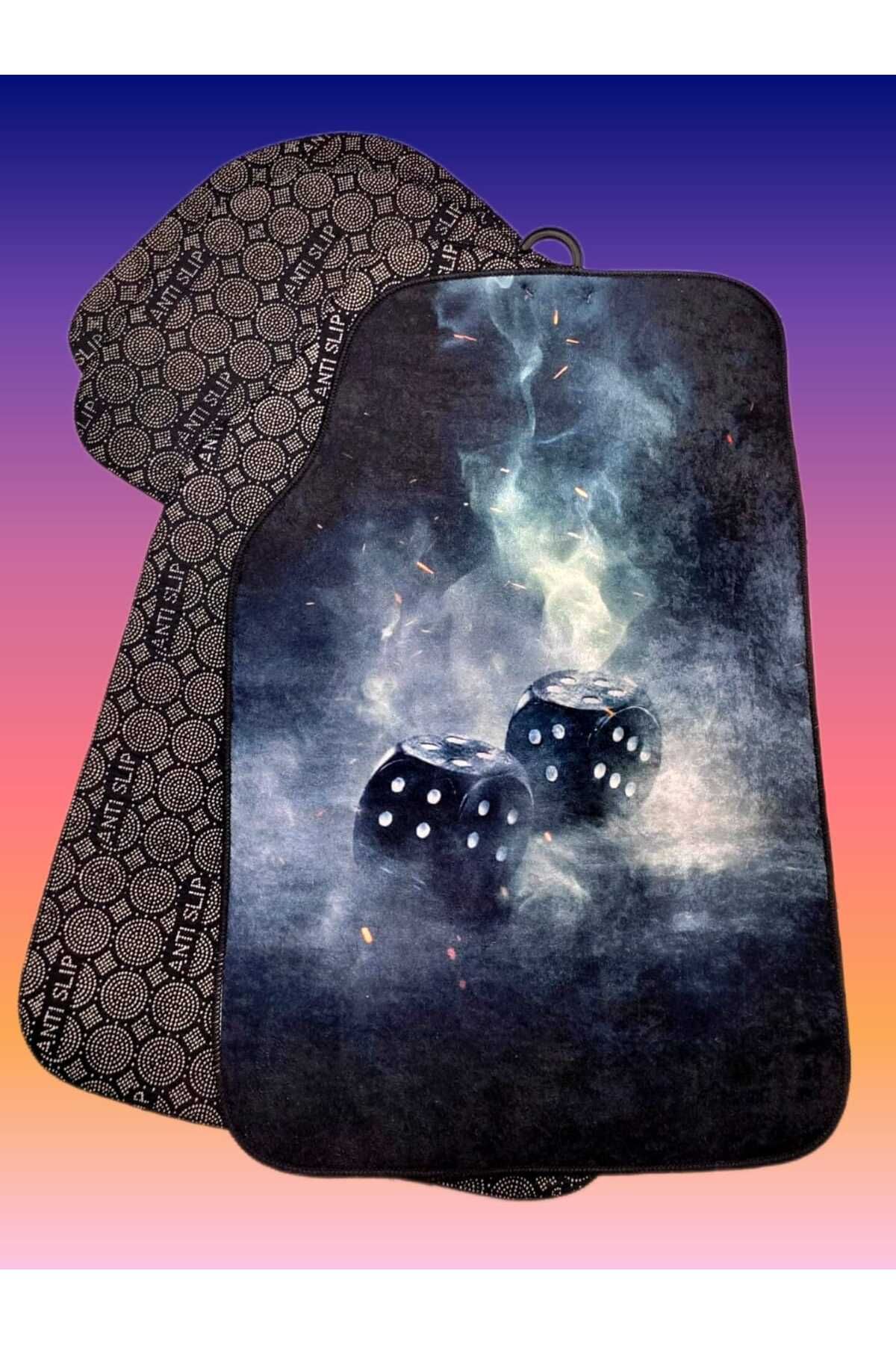 SS Oto Özel Tasarım Dijital Baskılı 4'lü Oto Halı Paspas Takımı Kaymaz Tabanlı Overloklu (48X72 & 35X48) Cm