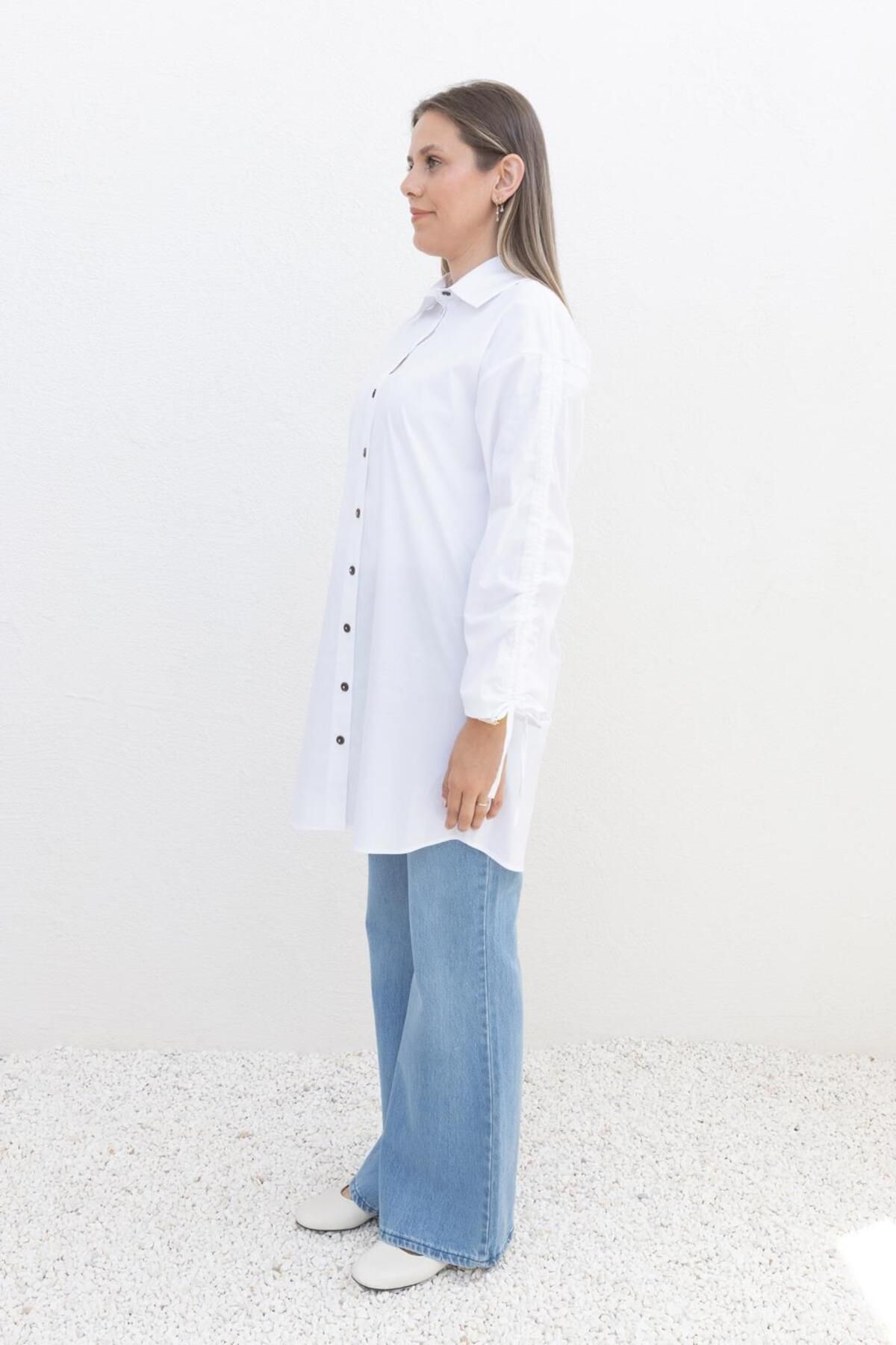 ALLDAY-White-Sleeve Gathered Pocket Shirt 3