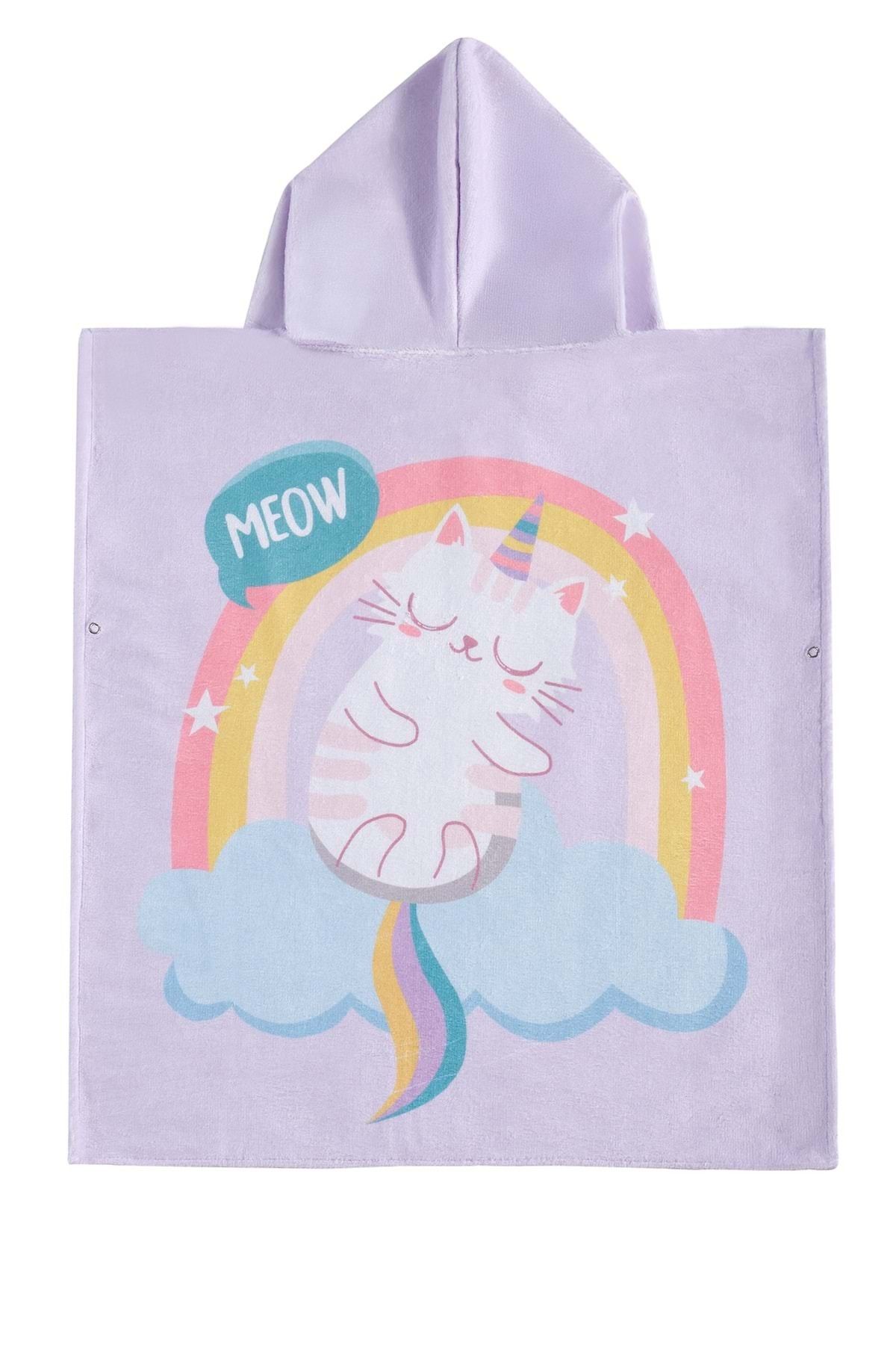 VEVİEN HOME-Meow Pattern Children's Poncho Beach Towel 3