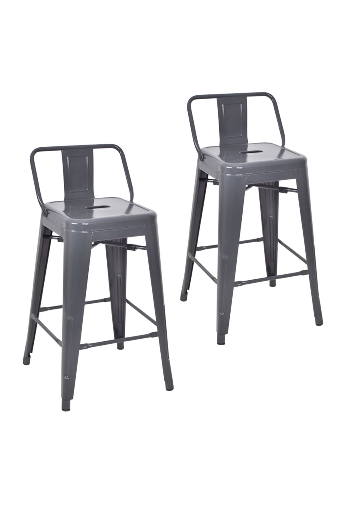 ChairLife Tolix Sırtlı Yüksek Metal Tabure (2 Adet)