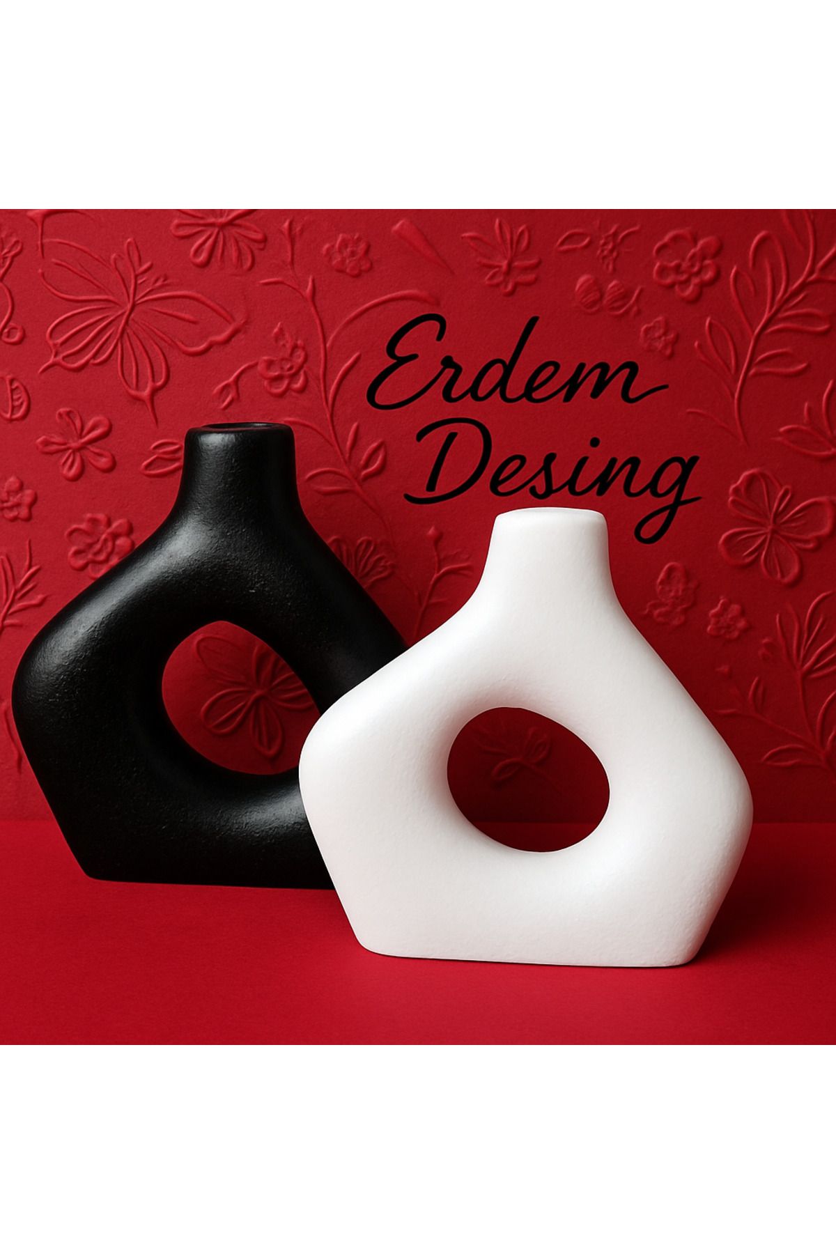 erdem desing El Yapımı Dual Zen Vazo Seti – Siyah & Beyaz