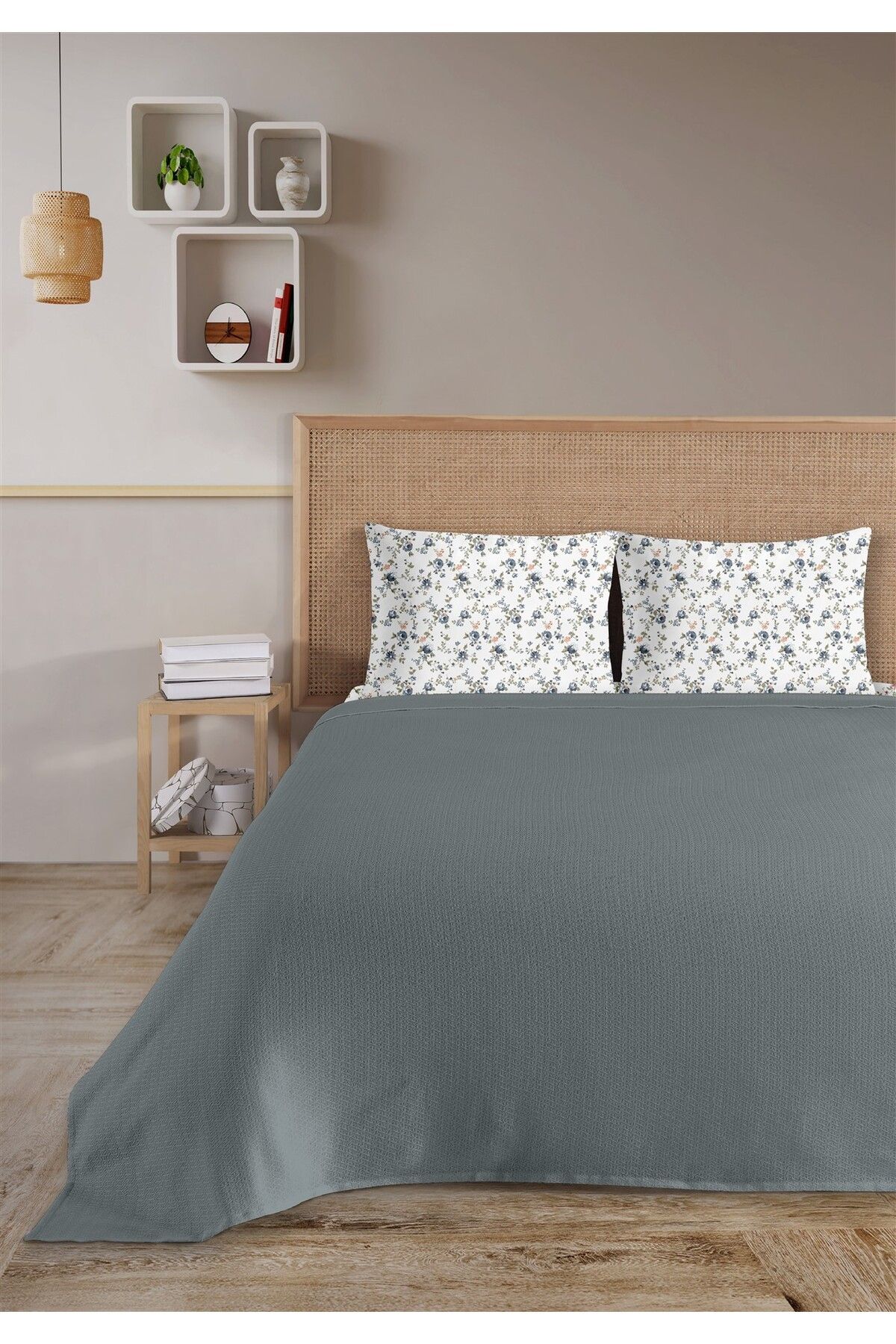 HomeBerry %100 Pamuk Medusa İndigo Tek Kişilik Pike Takımı 160 x 230 cm