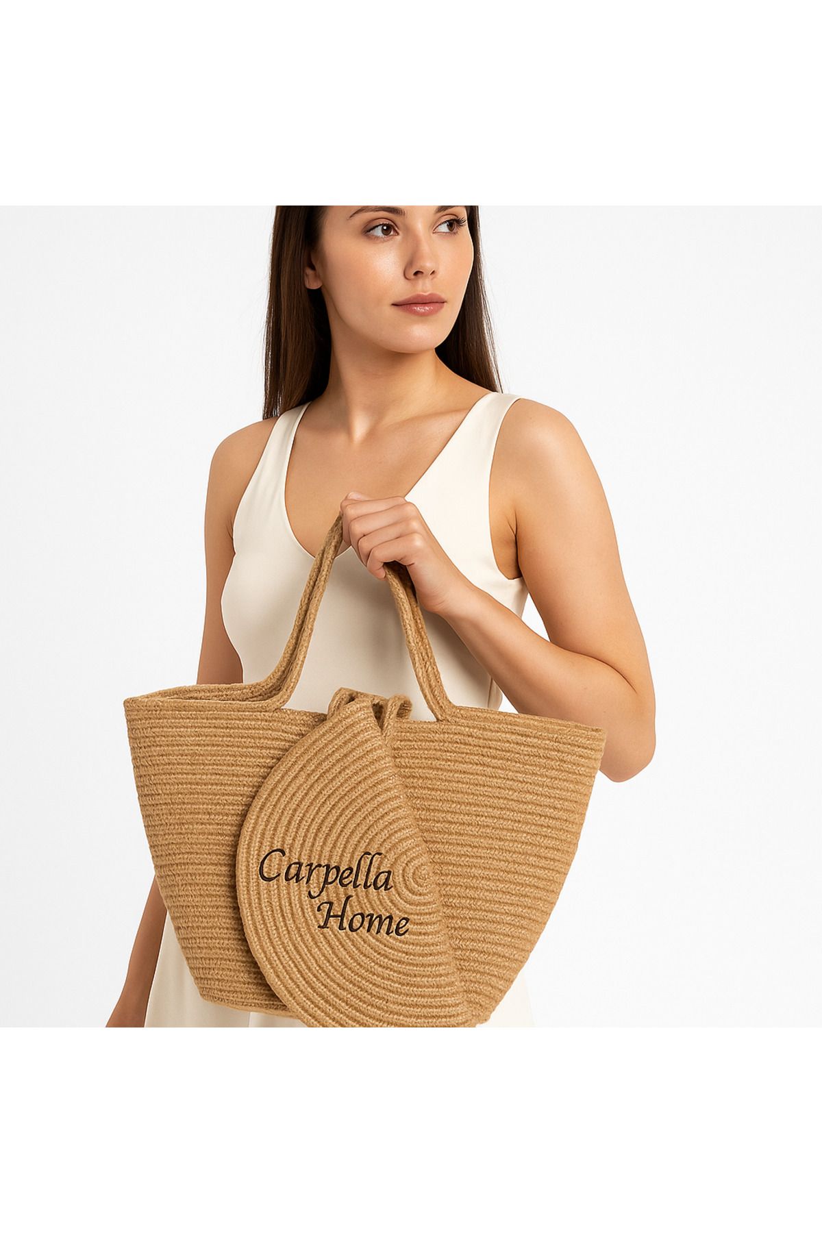 CARPELLA HOME Doğal Jüt Hasır Plaj Çantası ve Cüzdan – El Yapımı, Yazlık Kombin, Boho Kadın Çanta