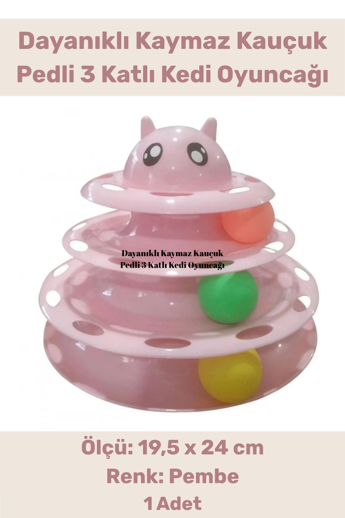 PeraNova Deluxe Dayanıklı Kaymaz Kauçuk Pedli 3 Toplu Eğlenceli 3 Katlı Kedi Oyuncağı 19,5 cm x 24cm