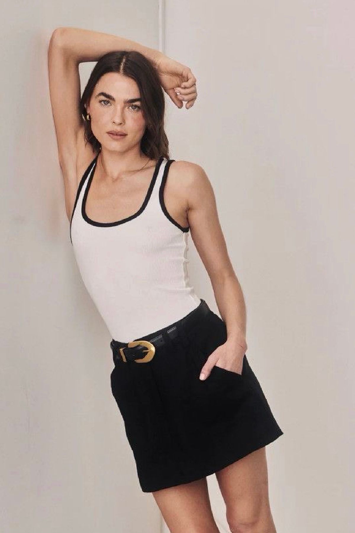 meyoubags Kadın Çift Renk Fitilli Kalın Askılı Basic Beyaz Atlet