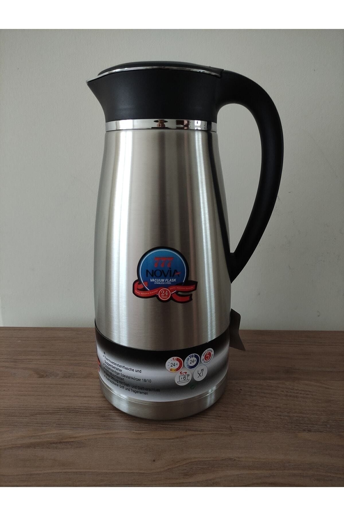 DEKORANLA Gümüş Gri 3 Litre Çelik Termos, 24 Saat Sıcak ve Soğuk Tutar