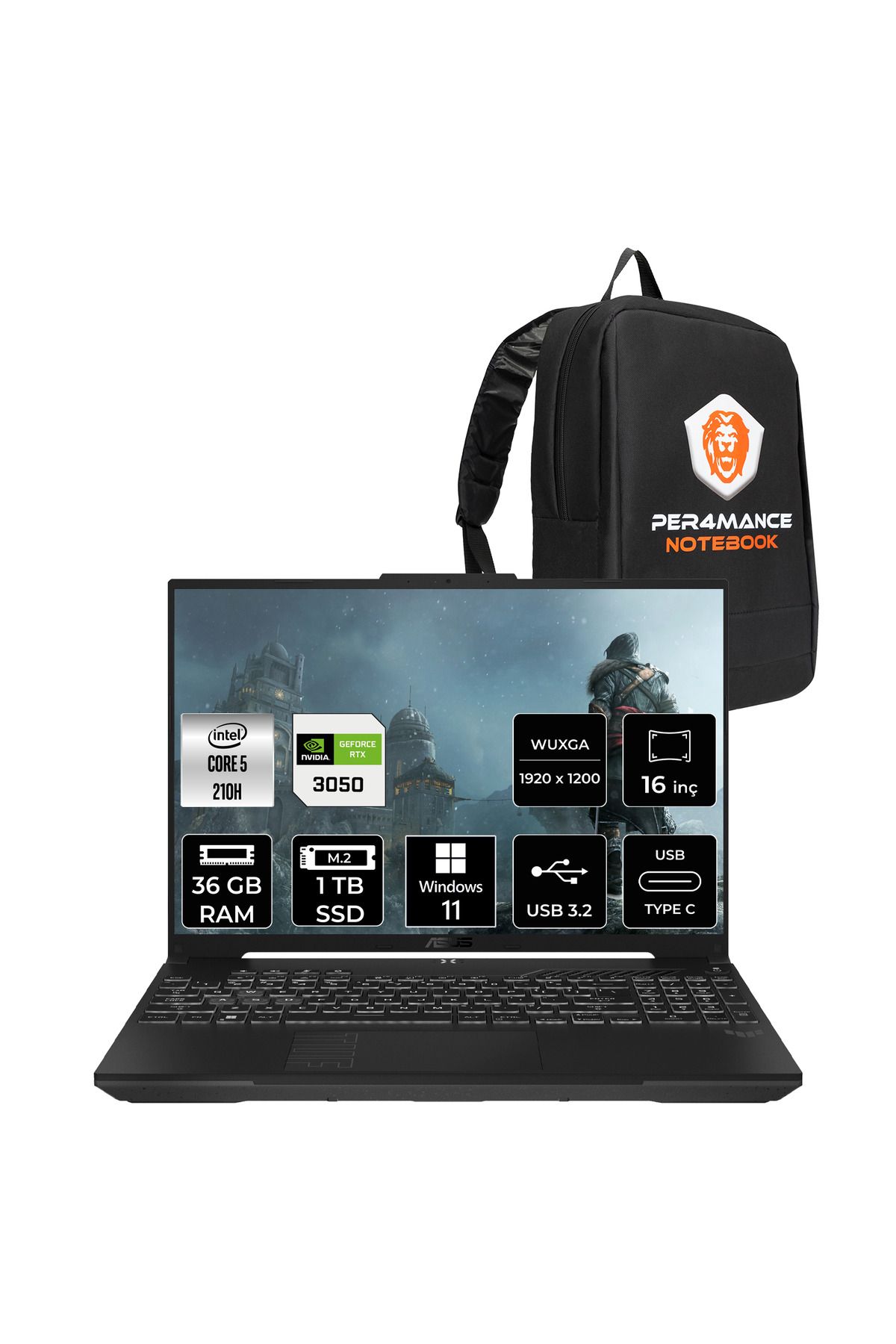 ASUS TUF Gaming F16 Core5 210H 36GB 1TB SSD RTX3050/6GB 16" WUXGA 144Hz W11P Laptop FX607VJ