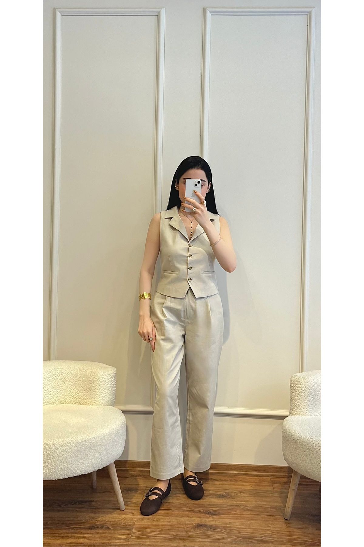 Zims Butik Keten Ceket Yaka Yelek Pantolon Takım