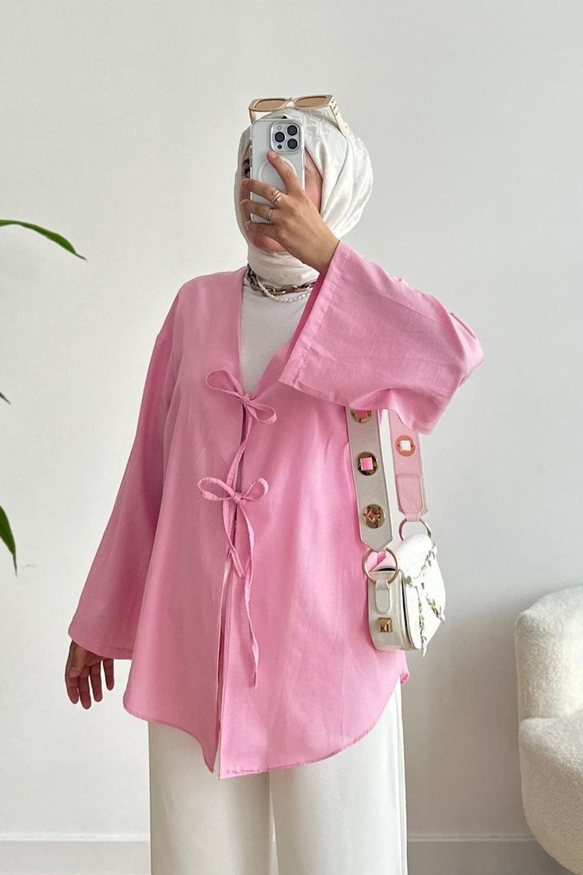 Giyim Gezegeni Önü Bağlamalı Mevsimlik Kimono Kaftan Tesettür Tunik Şık Rahat Ceket Gündelik Stil Yeni Sezon Moda