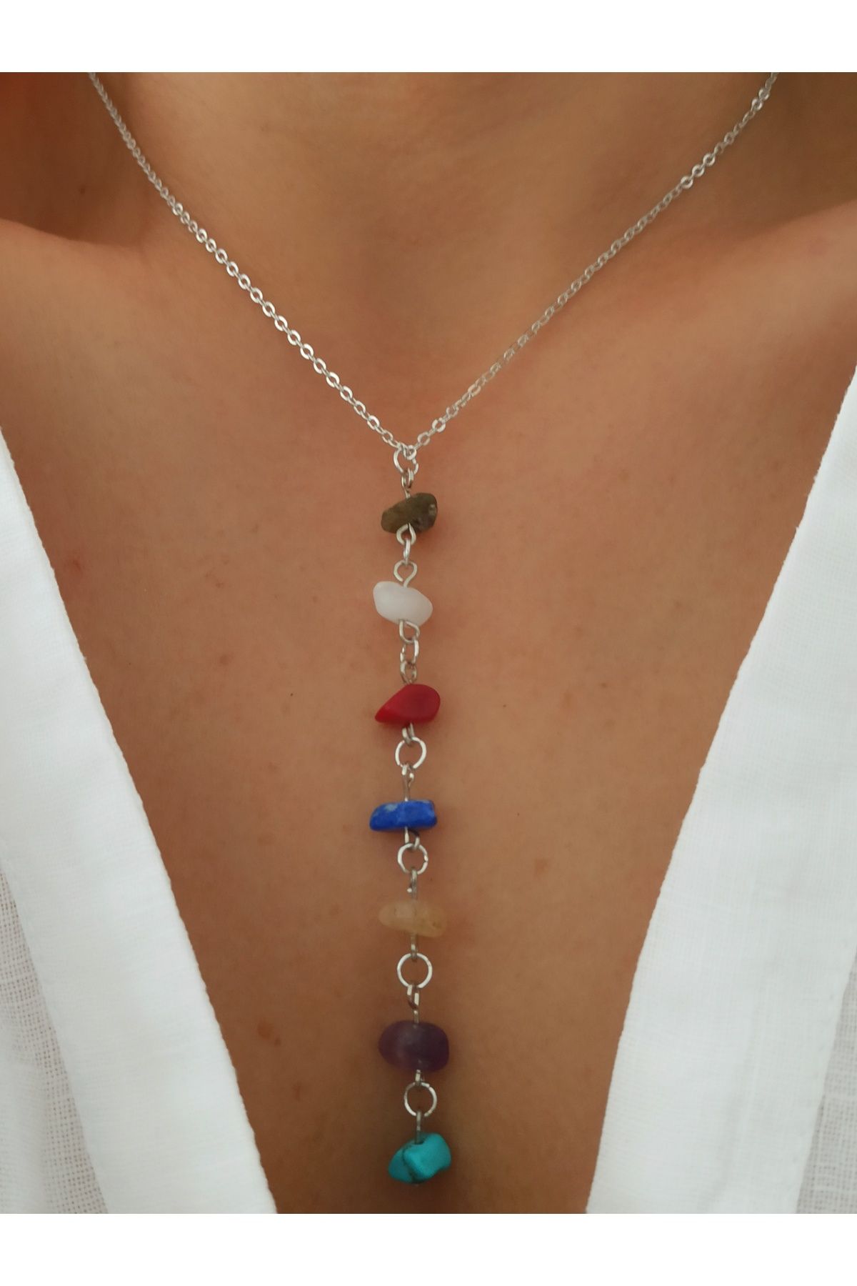 DENİZDENAL Y Kolye Doğal Taş Model Silver
