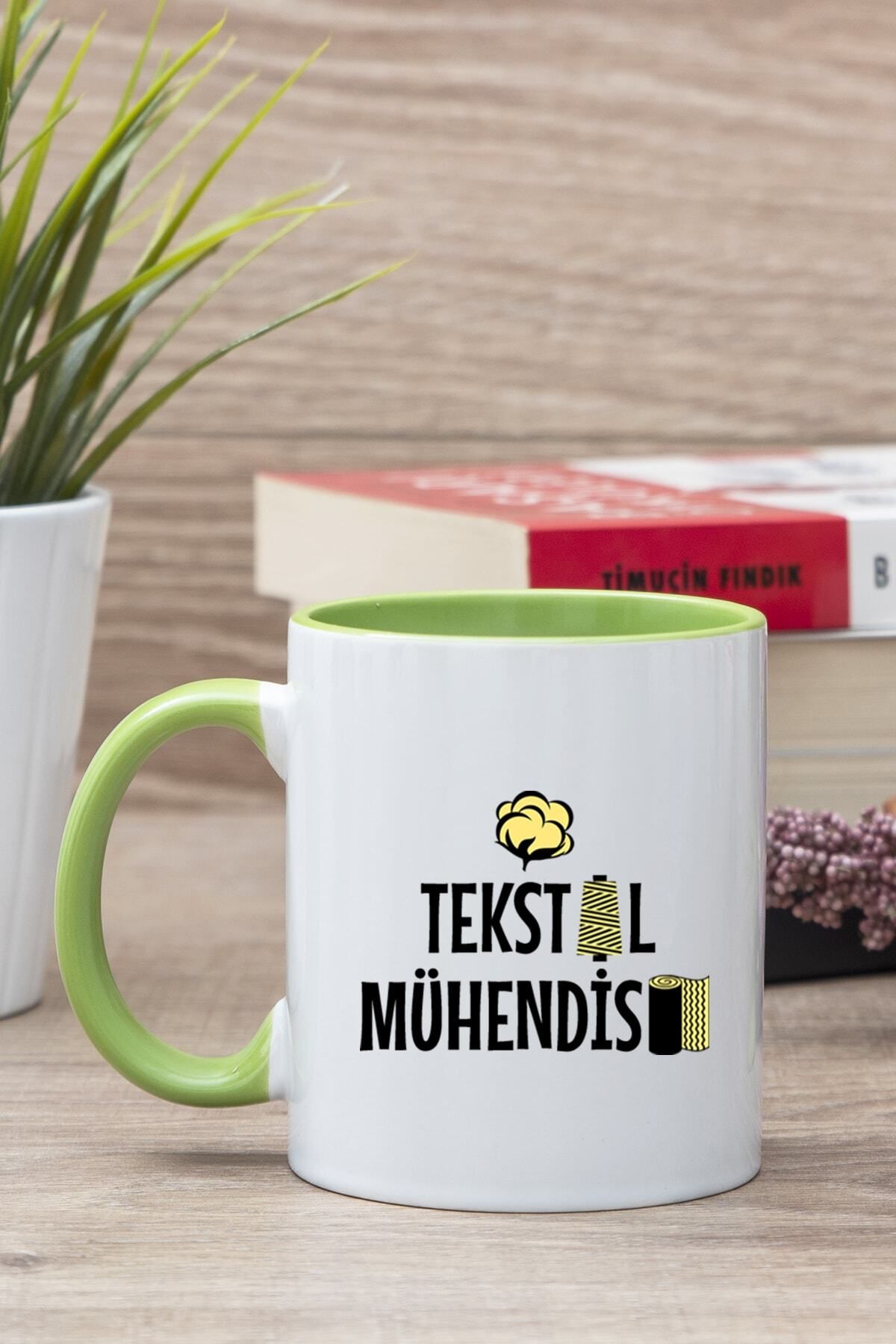 DEKORANLA Yeşil Tekstil Mühendisi Baskılı Dekoratif Kupa Bardak