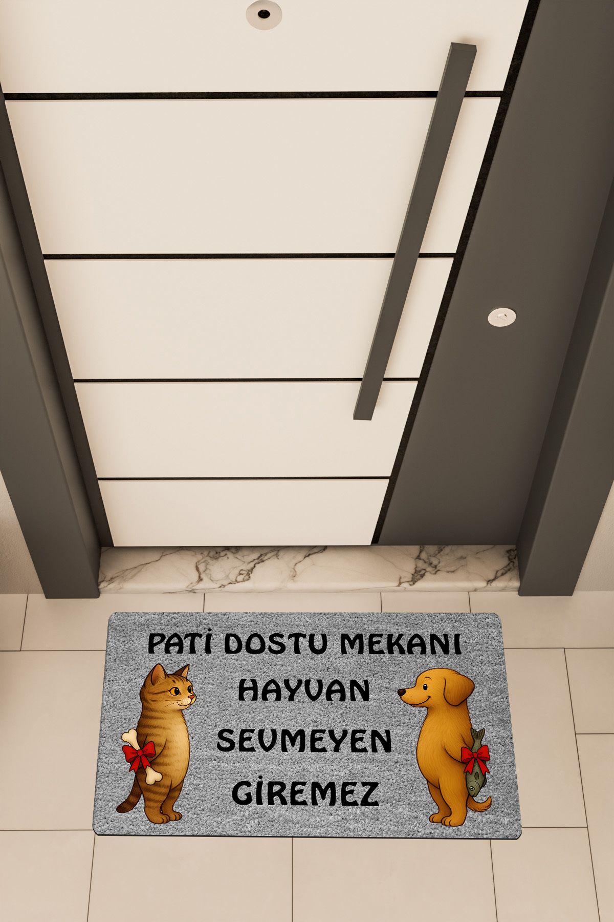 Dormot Home Yüksek Kaliteli Dijital Baskı Gri, Pati Dostu, temalı Kapı Önü Paspası