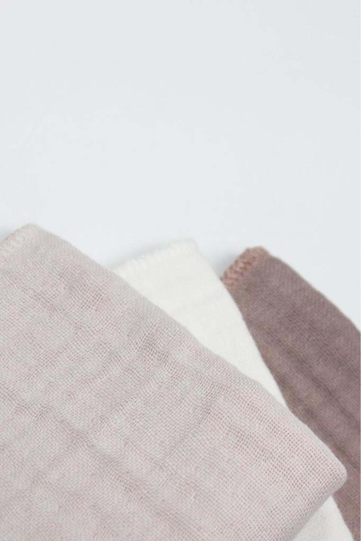 نسی‌ورلد بیستایل بسته ۶ عددی دستمال حریر موسیلین ۲۰×۲۰ سانتی‌متر ۹۰۱۰۶ کرم سنگی-خاکستری