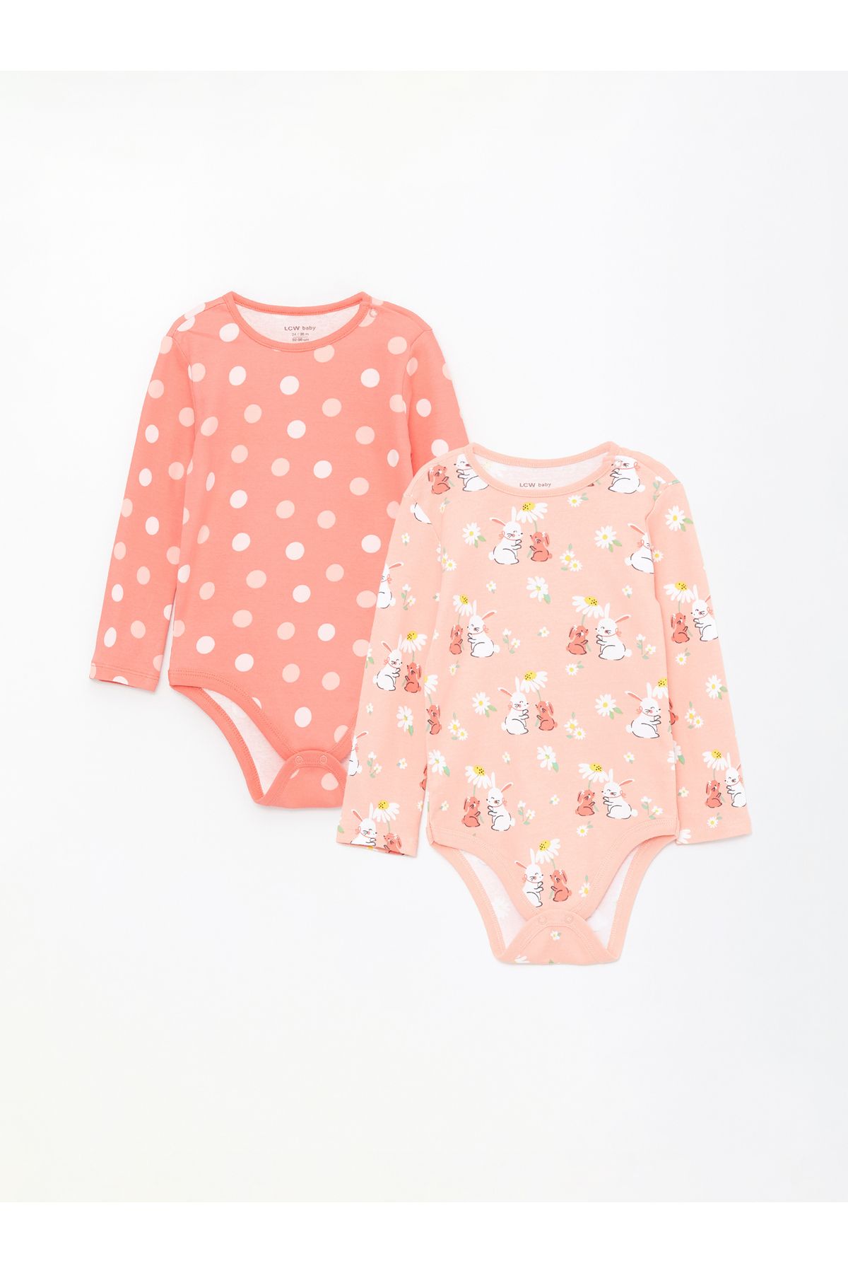 LC Waikiki Bisiklet Yaka Baskılı Kız Bebek Çıtçıtlı Bodysuit 2'li