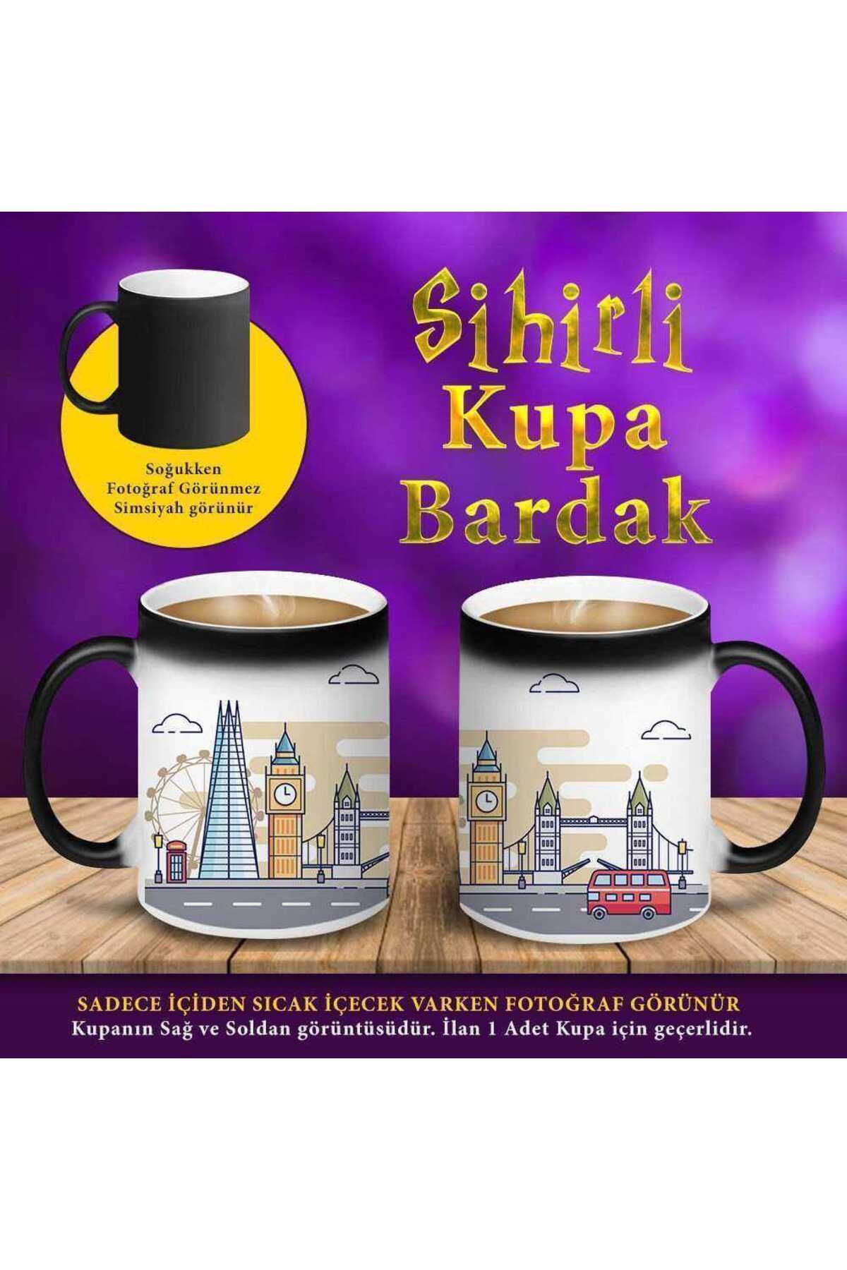 DEKORANLA Şehir Temalı Sihirli Kupa Bardak, Beyaz, Eşsiz Hediye