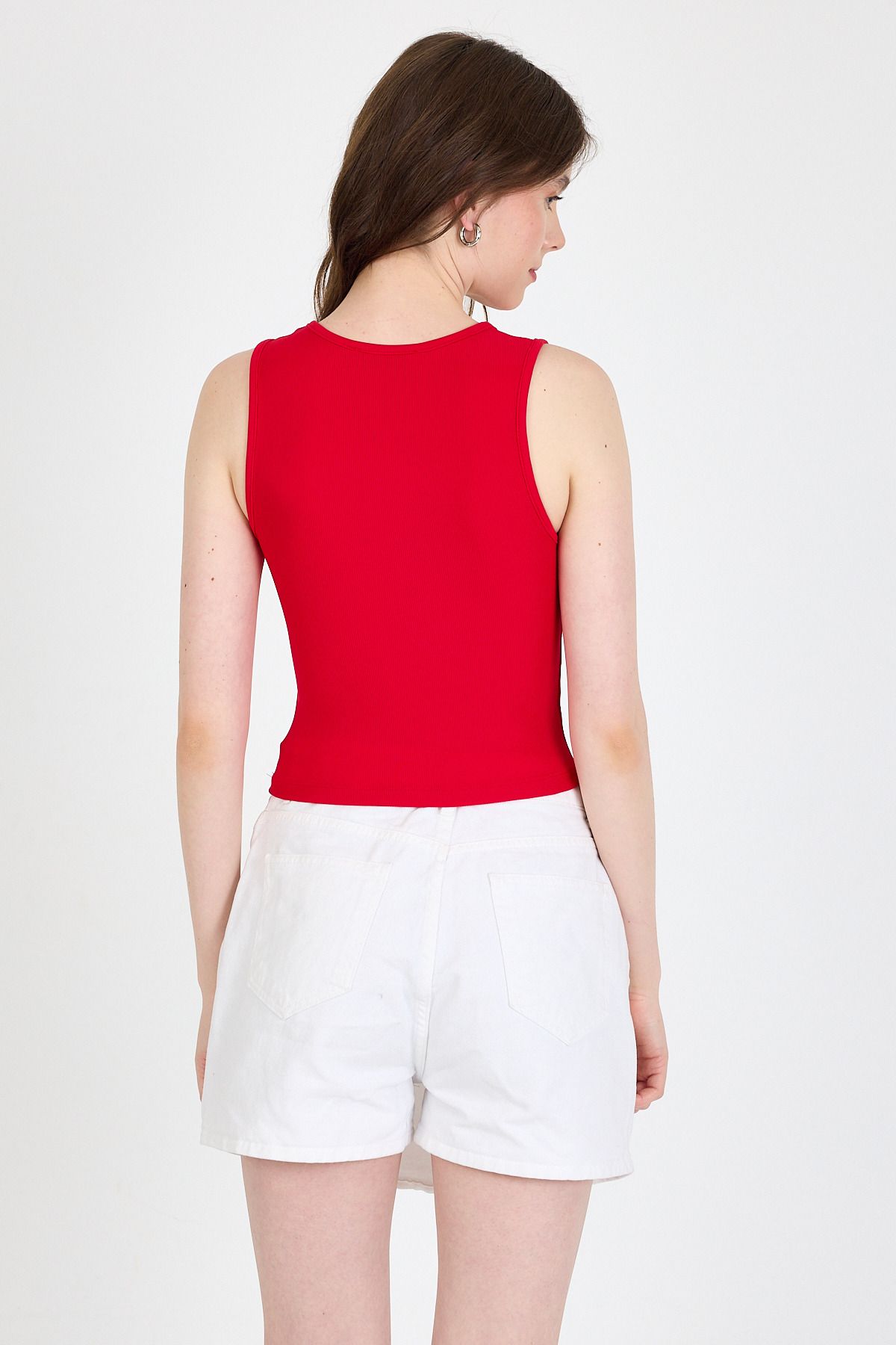 Rays-Red Bow Embroidered Crop Knitted Undershirt 0849 5