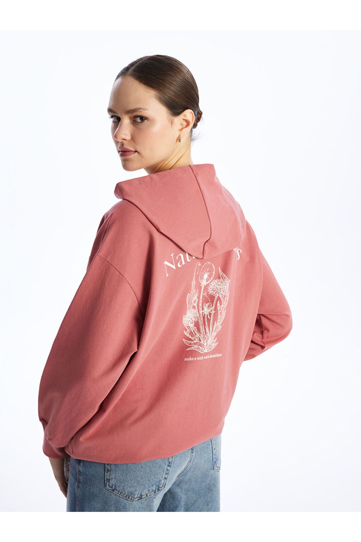 LC Waikiki Kapüşonlu Baskılı Oversize Kadın Sweatshirt Tunik
