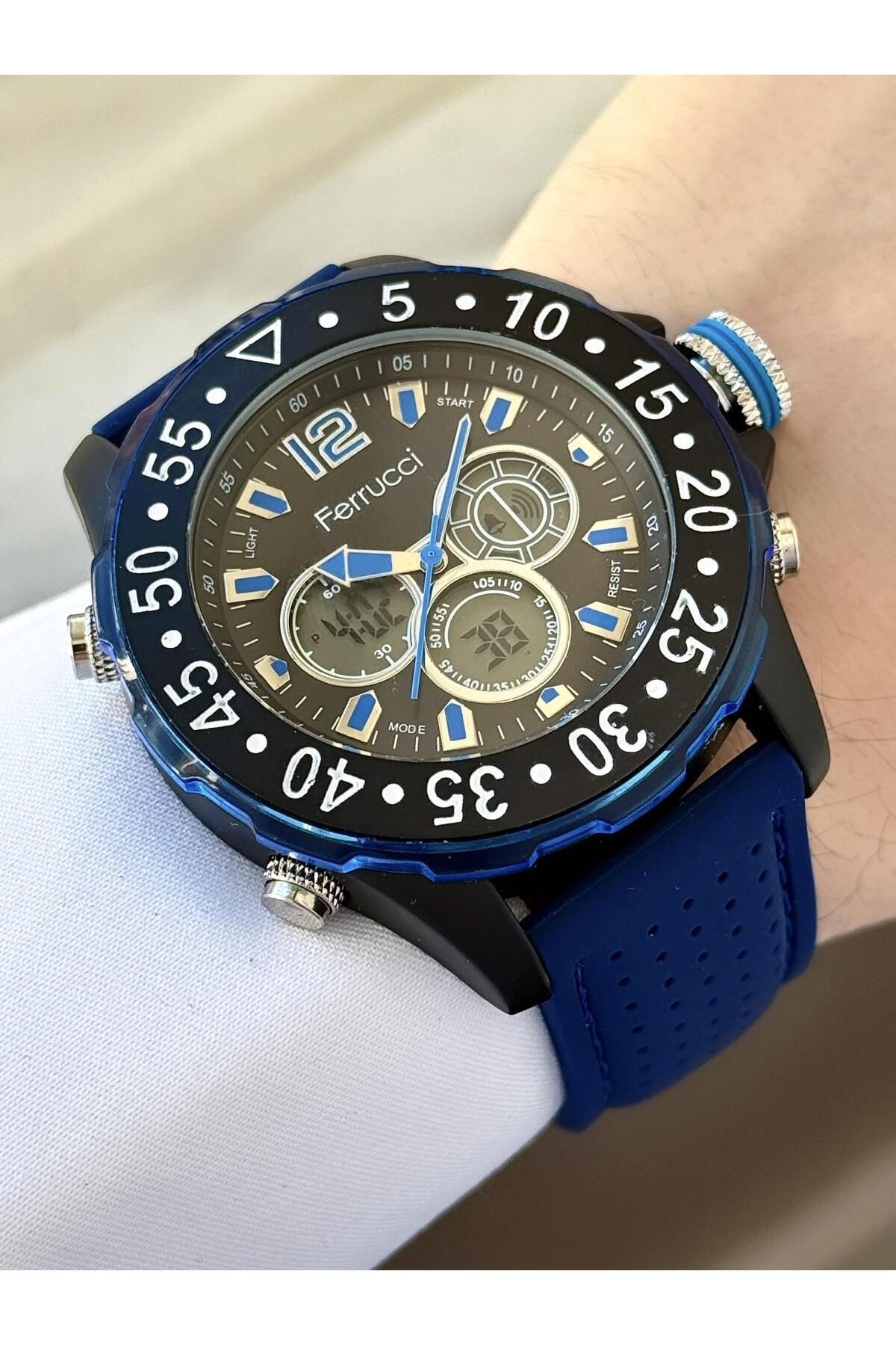 Ferrucci Plastik Kordon Dijital & Analog Kadranlı Spor Kol Saati