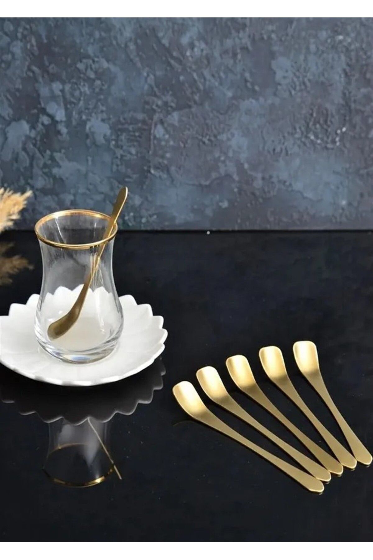 atabey home ÇELİK ÇAY KAŞIĞI TİTANYUM GOLD KAPLAMA 6'LI DÜZ KAŞIK BOMBELİ AĞIZ