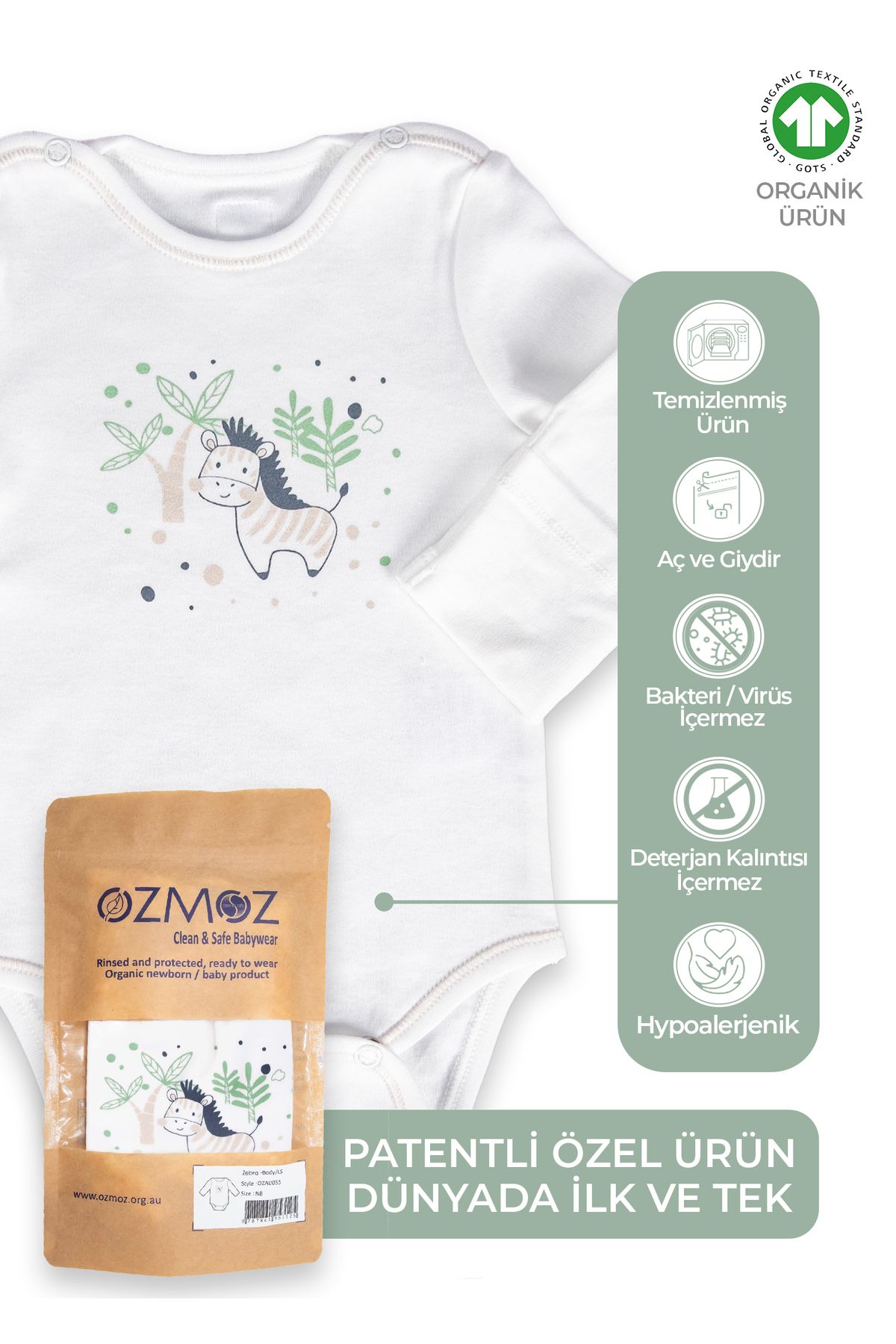 Ozmoz By Mukadder Özden Clean&Safe Organik Steril Temizlenmiş Unisex Bebek Body