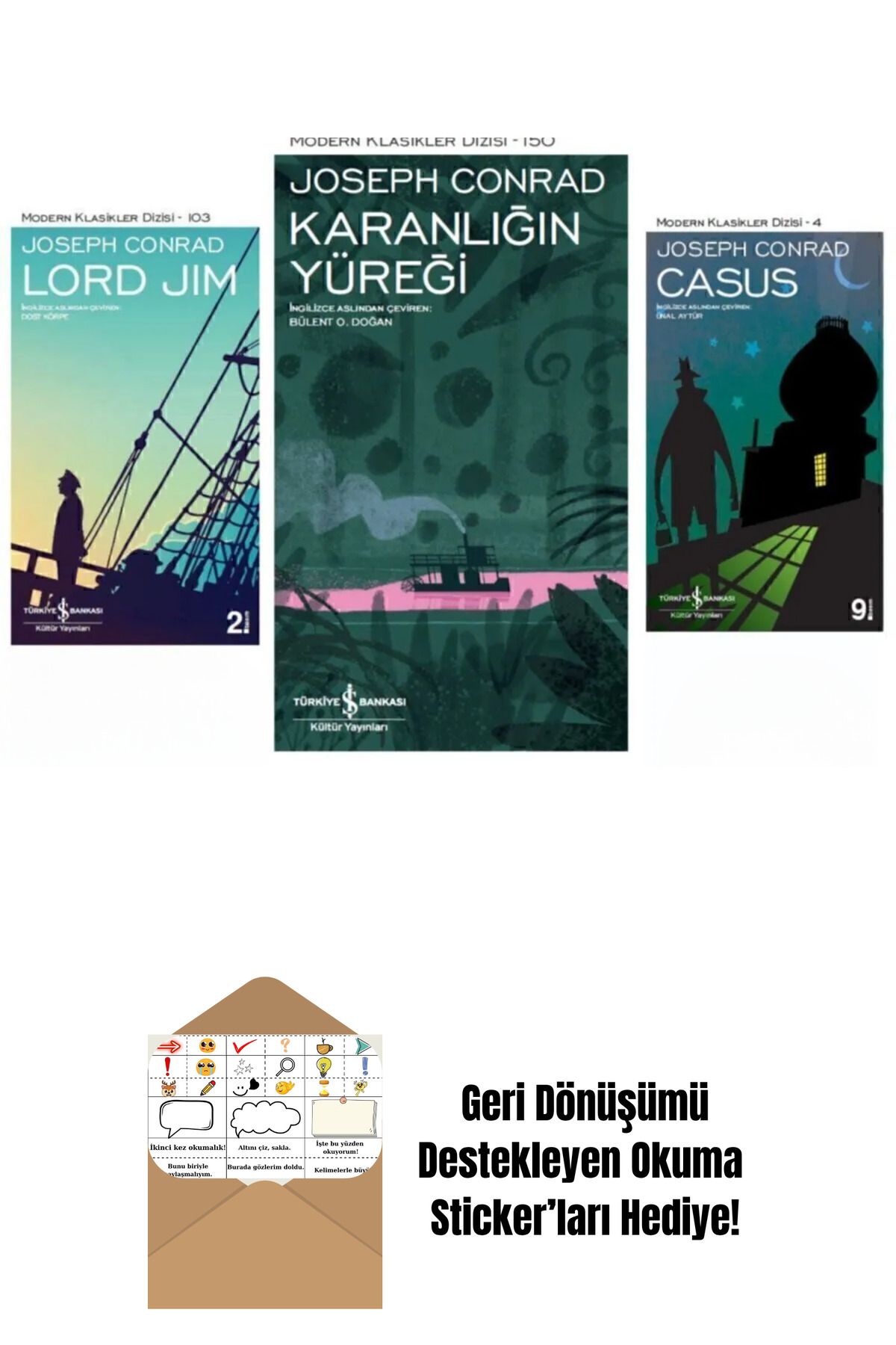 TÜRKİYE İŞ BANKASI KÜLTÜR YAYINLARI Joseph Conrad 3 Kitap Set + Okuma Sticker'ları