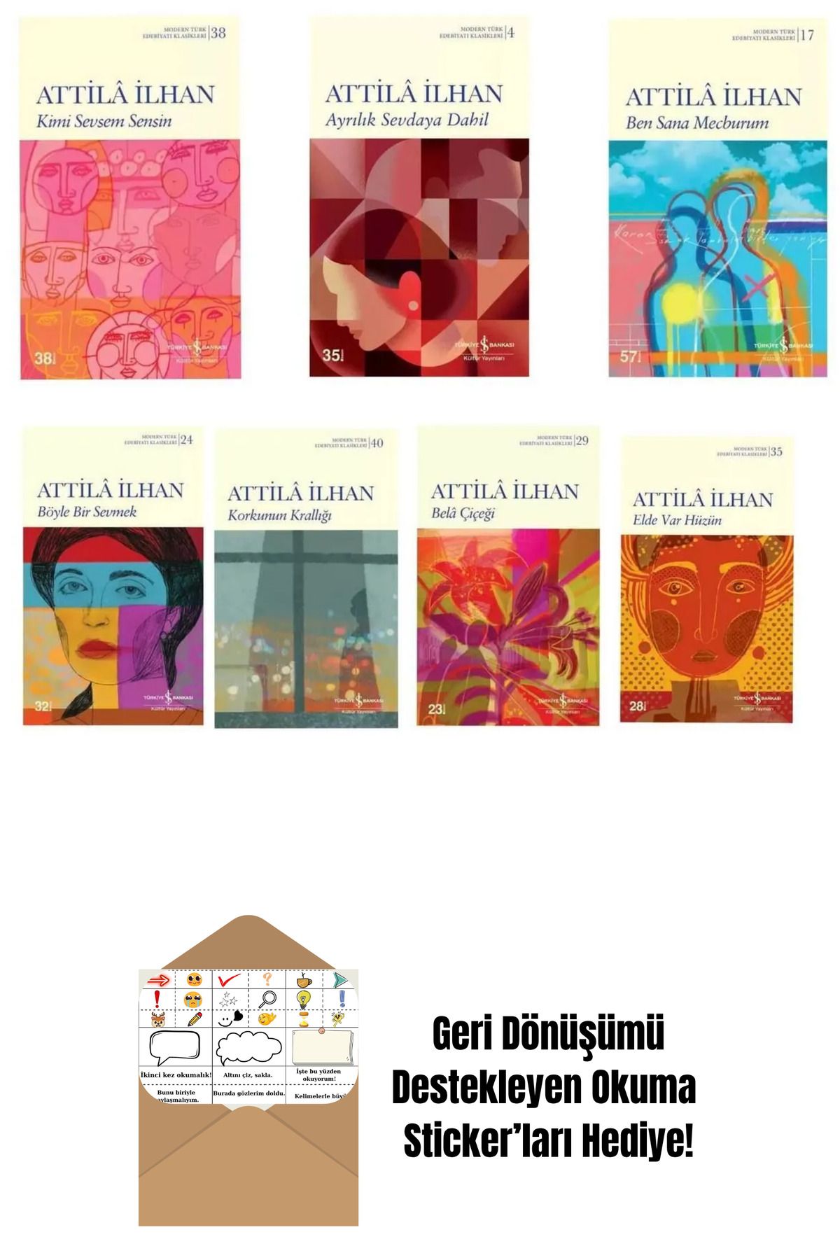 TÜRKİYE İŞ BANKASI KÜLTÜR YAYINLARI Attila İlhan Şiir Seti 7 Kitap + Okuma Sticker'ları