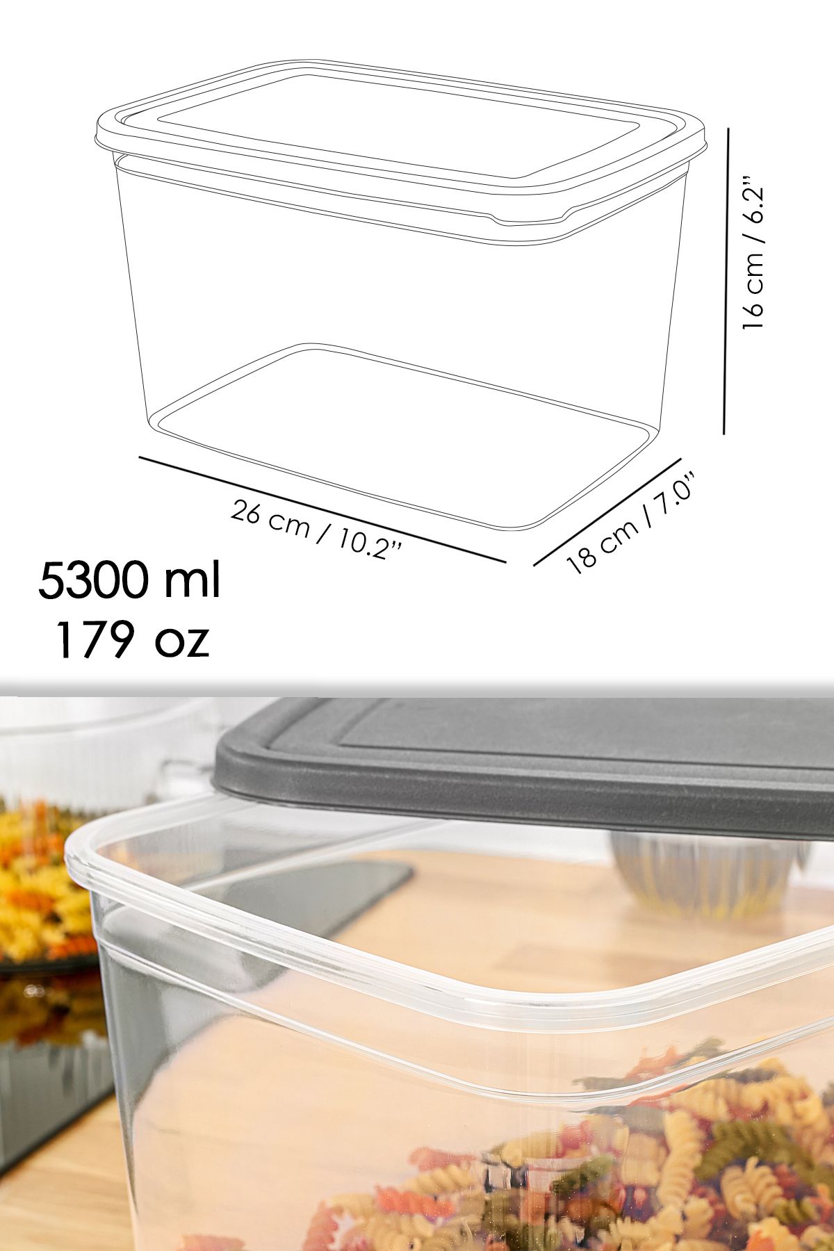 Meleni Home-6 Deep Food Storage Containers with Labels - Pulses Flour Container Large Size Food Box 5300 ml Transparent 7