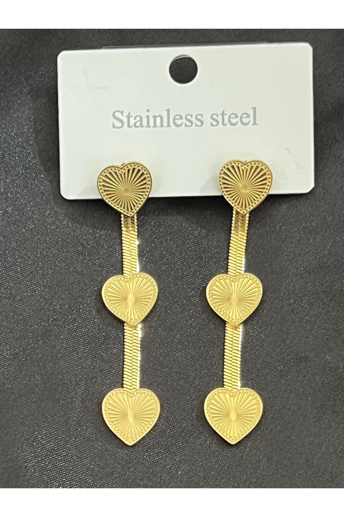 Meri Kalp model gold çelik küpe