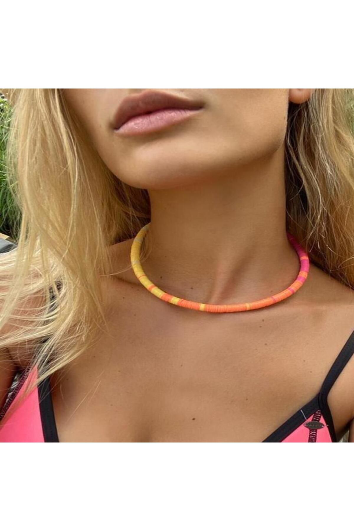 Mojo Jewellery Canlı Neon Renkli Fimo Boncuk Kolye / Yazlık Takı