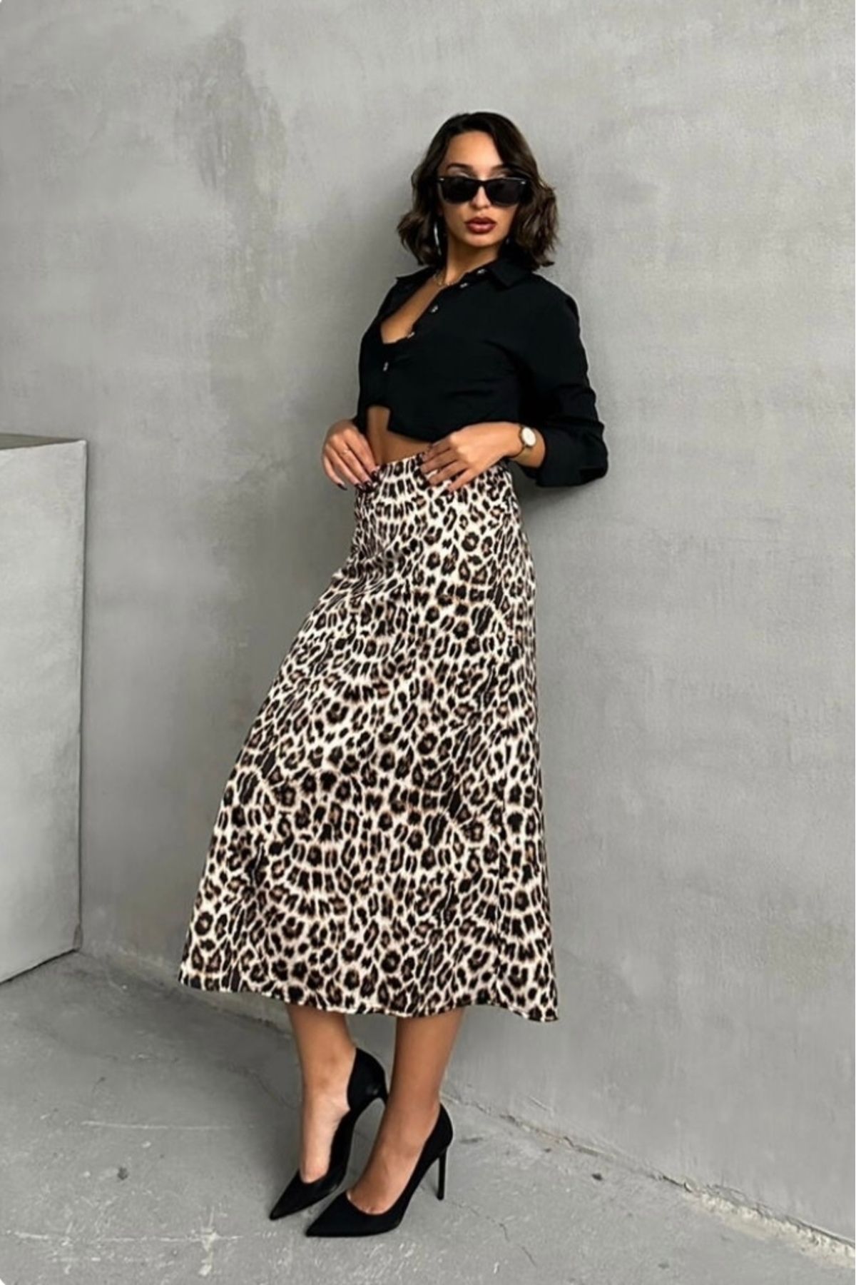 TOPSHOW Leopar saten etek