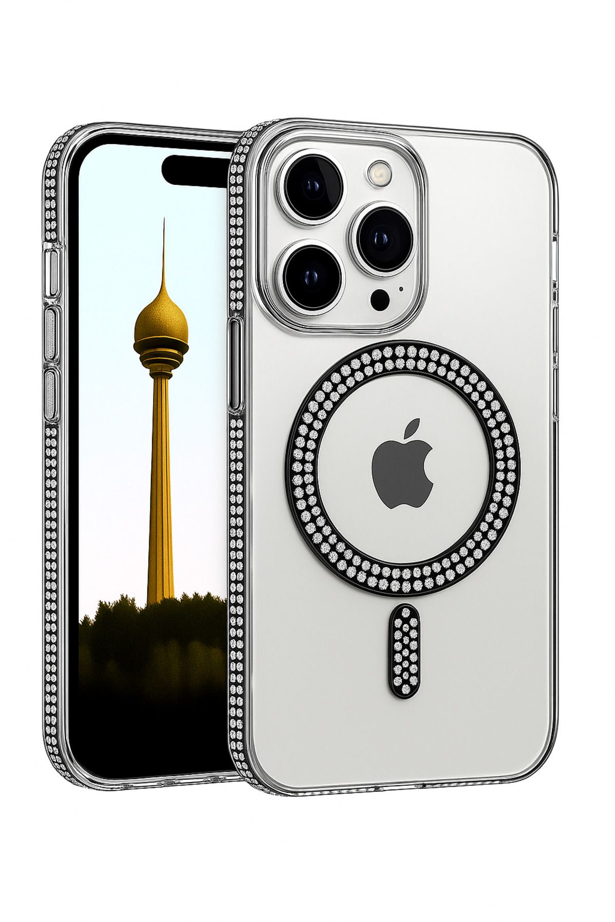 Peeq Stellora iPhone 16 Pro Max Taşlı Lüks Kılıf – Şık & Işıltılı Tasarım
