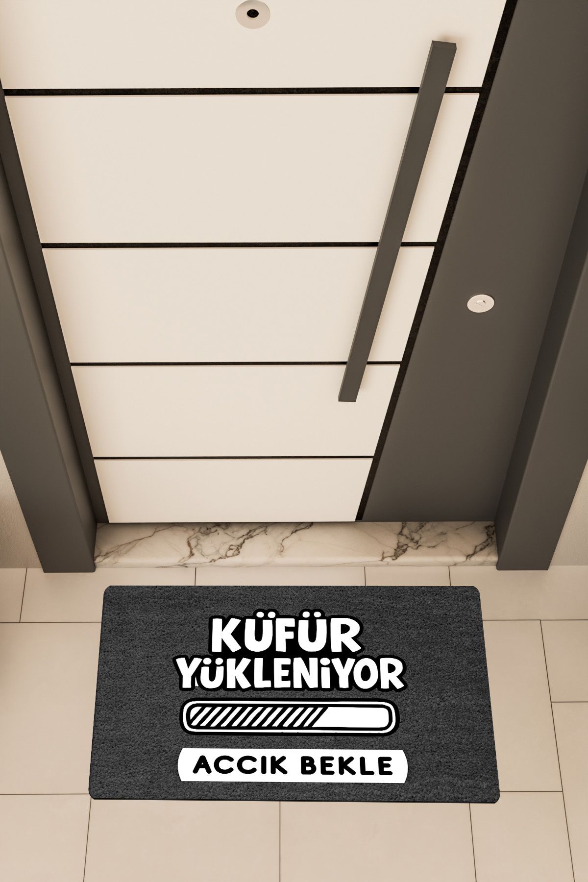 Dormot Home Yüksek Kaliteli Dijital Baskı Siyah, Küfür Yükleniyor 2 temalı Kapı Önü Paspası