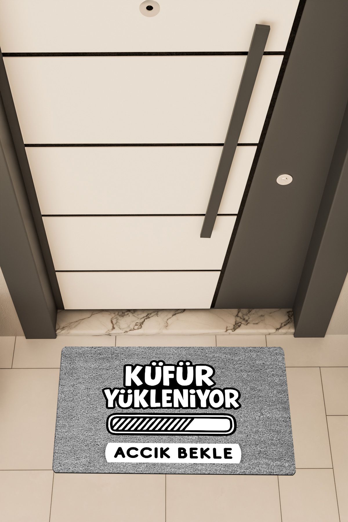 Dormot Home Yüksek Kaliteli Dijital Baskı Gri, Küfür Yükleniyor 2 temalı Kapı Önü Paspası
