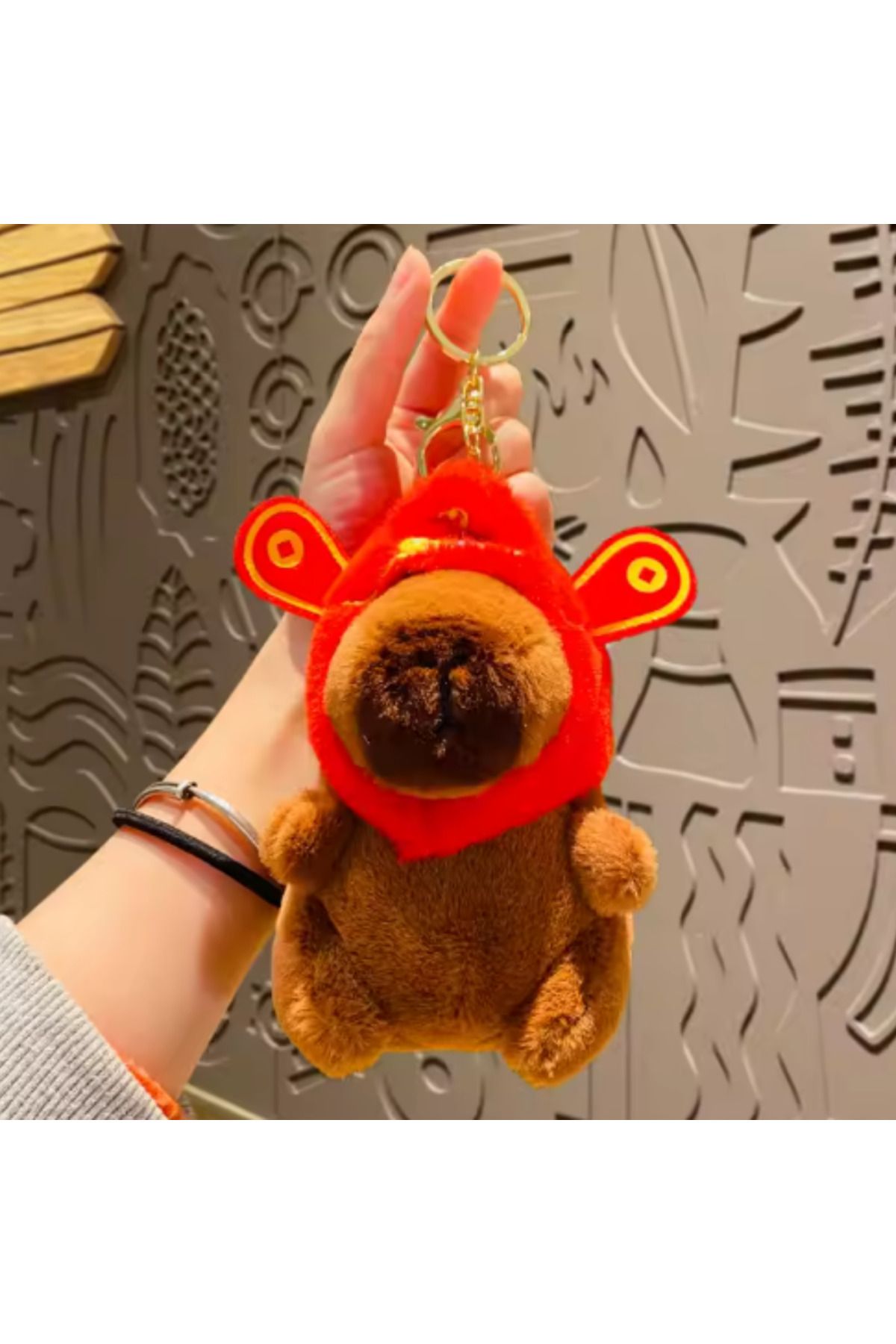 HEY GİDİ GİFT-Lucky Cute Capybara Plush / Soft Inside / Plush Keychain / with Red Mascot Design! 2