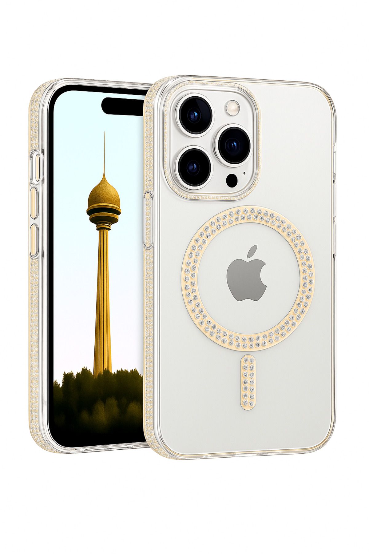 Peeq Stellora iPhone 16 Pro Max Taşlı Lüks Kılıf – Şık & Işıltılı Tasarım