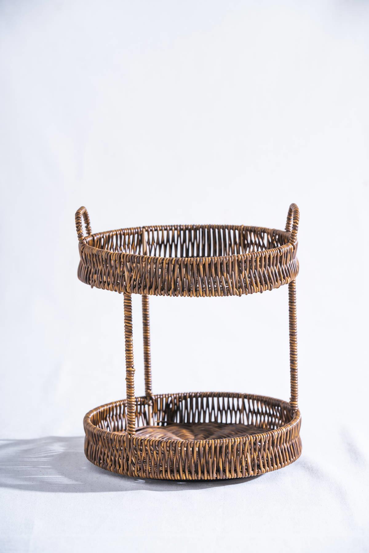 ACAR-Nomad Two-Tier Wicker Round Rotating Presentation Stand 2