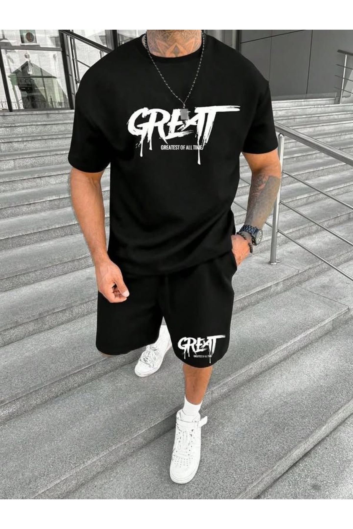 aynewmoda Erkek %100 Pamuklu Harf Baskılı Tişört - Günlük Yuvarlak Yaka,