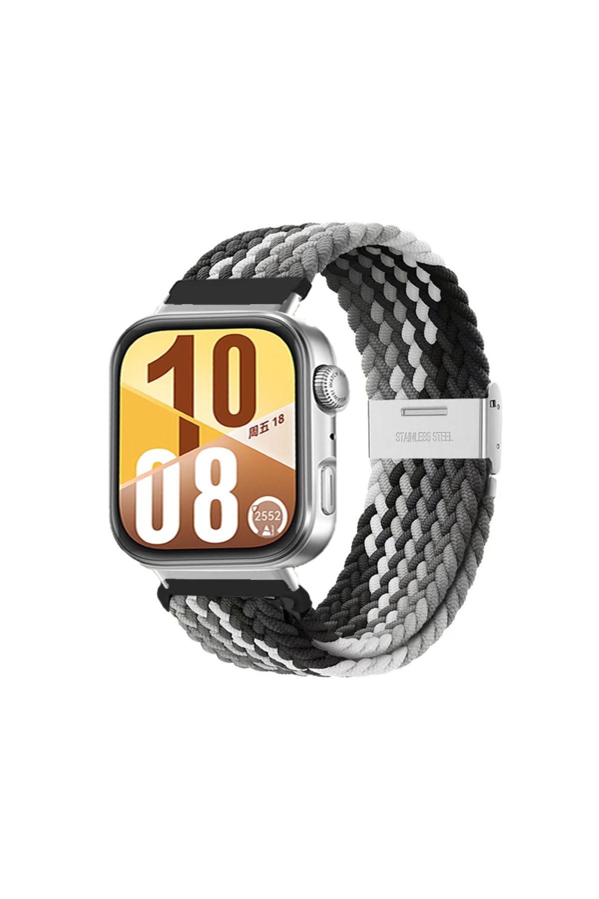 MMPSHOP Huawei Watch Fit 3 / Fit 4 / Fit 4 Pro Uyumlu Metal Clips Kumaş Örgü Akıllı Saat Kordon