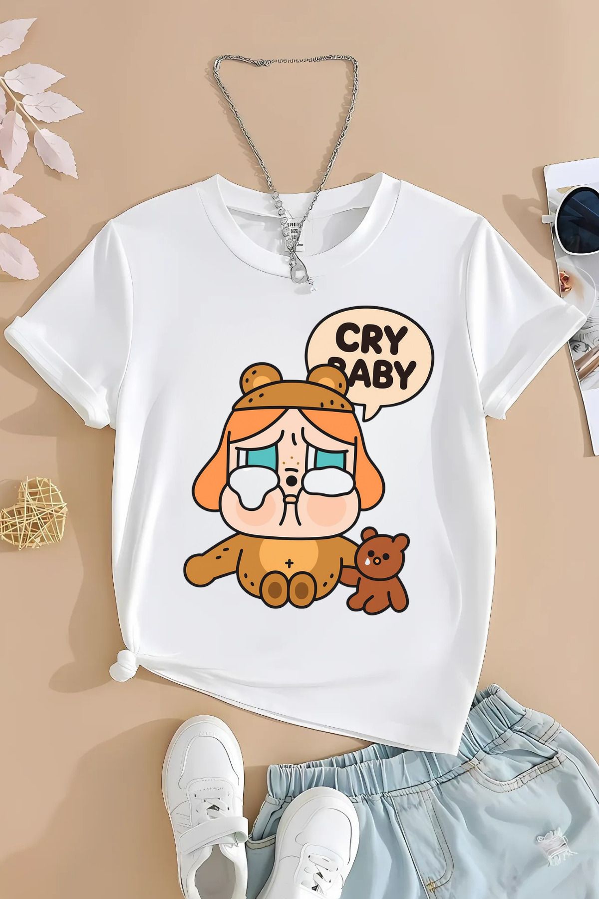 MECH BUTİK Cry Baby Baskılı Siyah/Beyaz Kadın/Erkek Tişört T-shirt