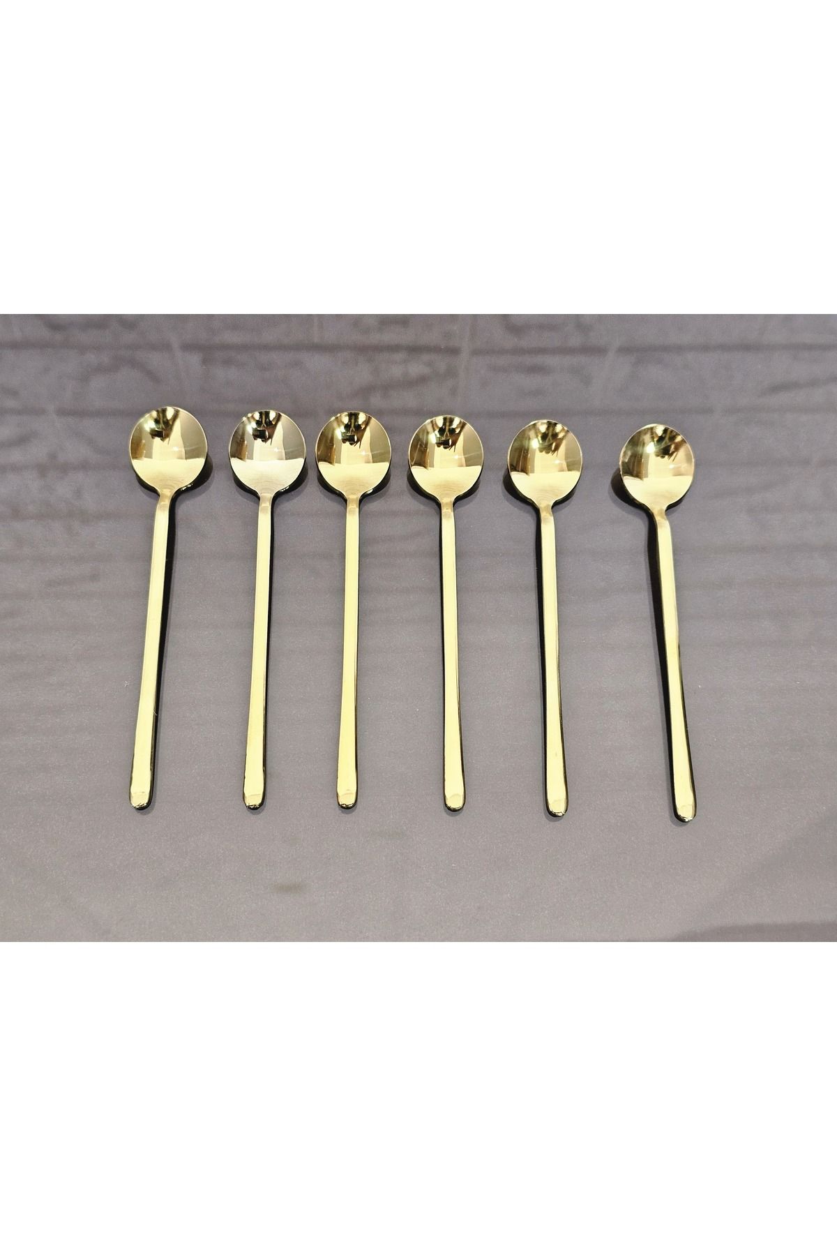atabey home ÇELİK ÇAY KAŞIĞI TİTANYUM GOLD KAPLAMA 6'LI İNCE SAP-YUVARLAK AĞIZ