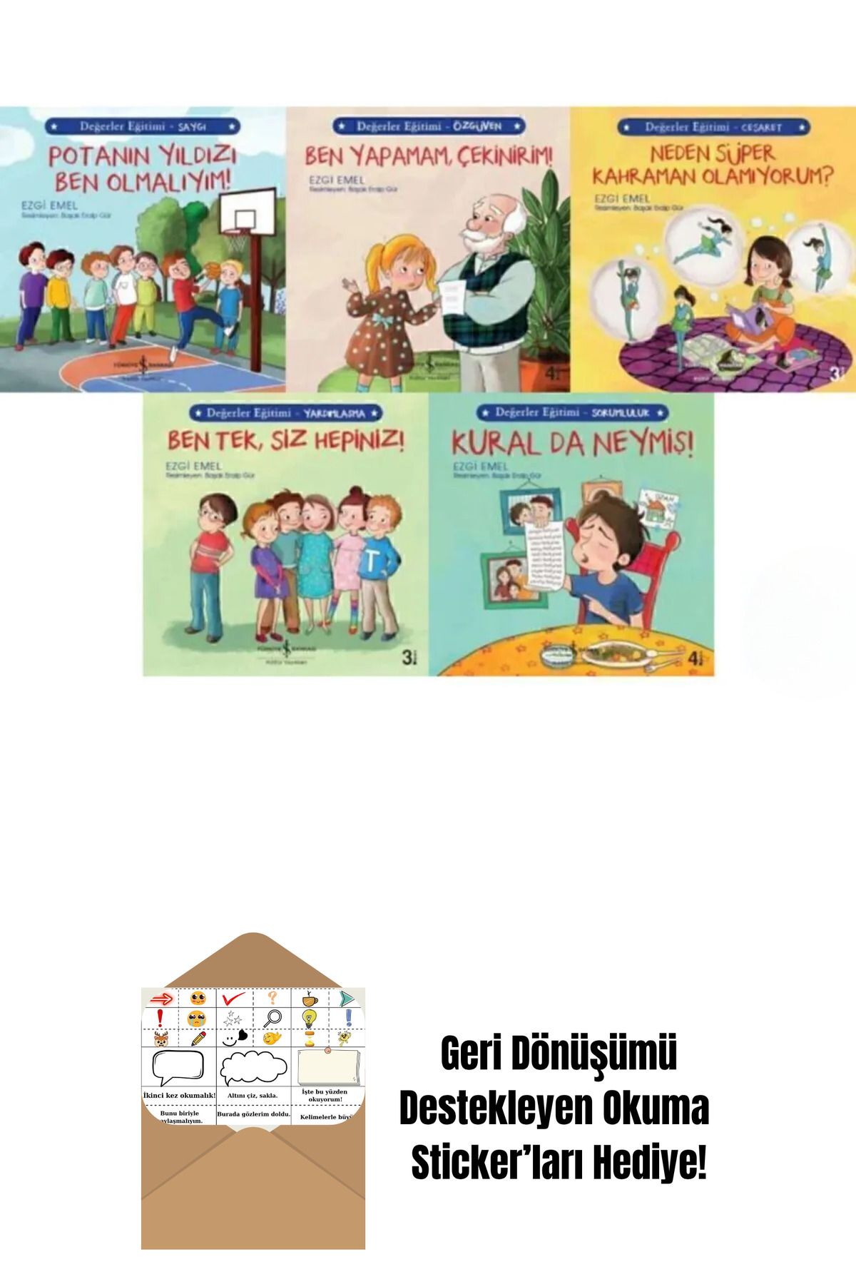 TÜRKİYE İŞ BANKASI KÜLTÜR YAYINLARI Değerler Eğitimi 5 Kitap + Okuma Sticker'ları