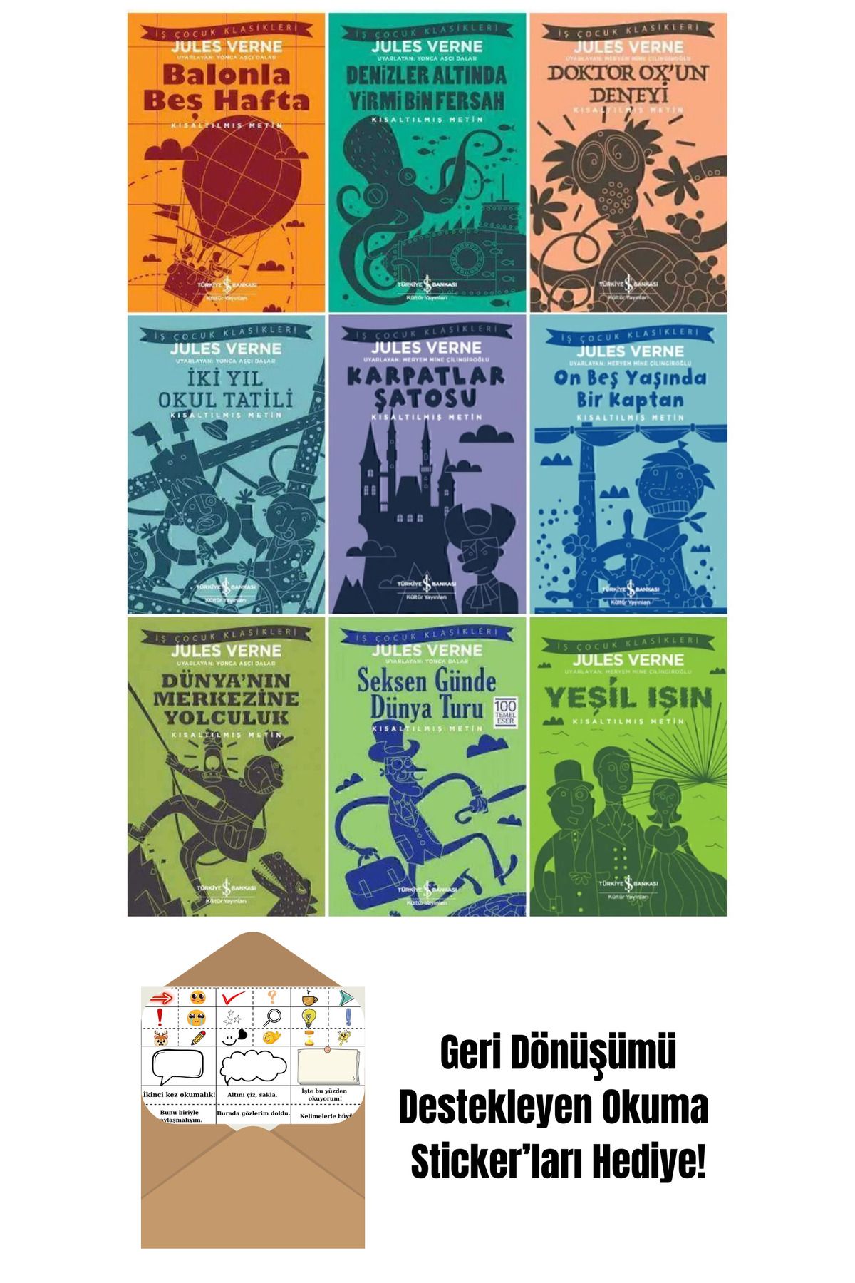 TÜRKİYE İŞ BANKASI KÜLTÜR YAYINLARI Jules Verne Çocuk Klasikleri 9 Kitap Set + Okuma Sticker'ları