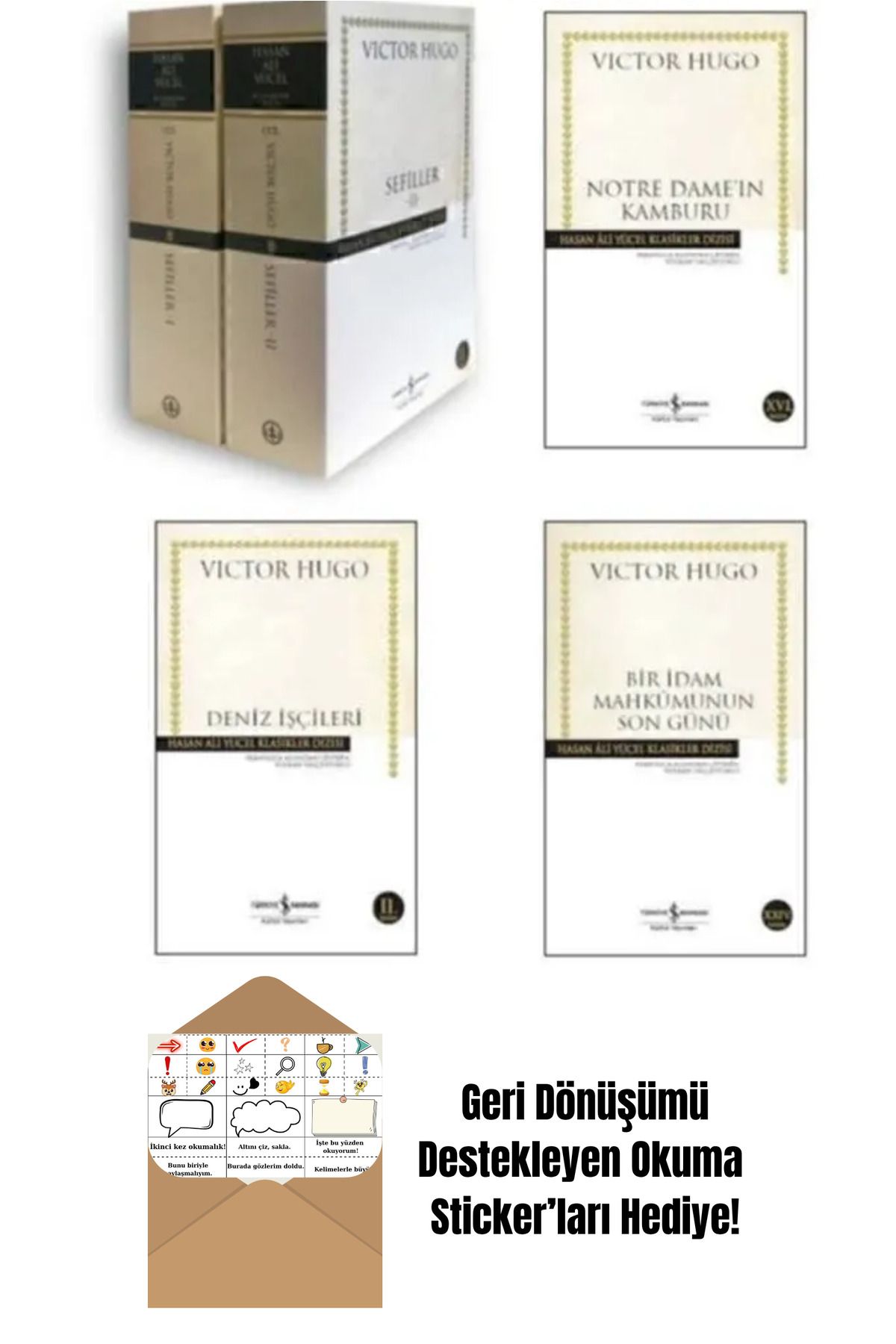 TÜRKİYE İŞ BANKASI KÜLTÜR YAYINLARI Victor Hugo 4 Kitap Set + Okuma Sticker'ları