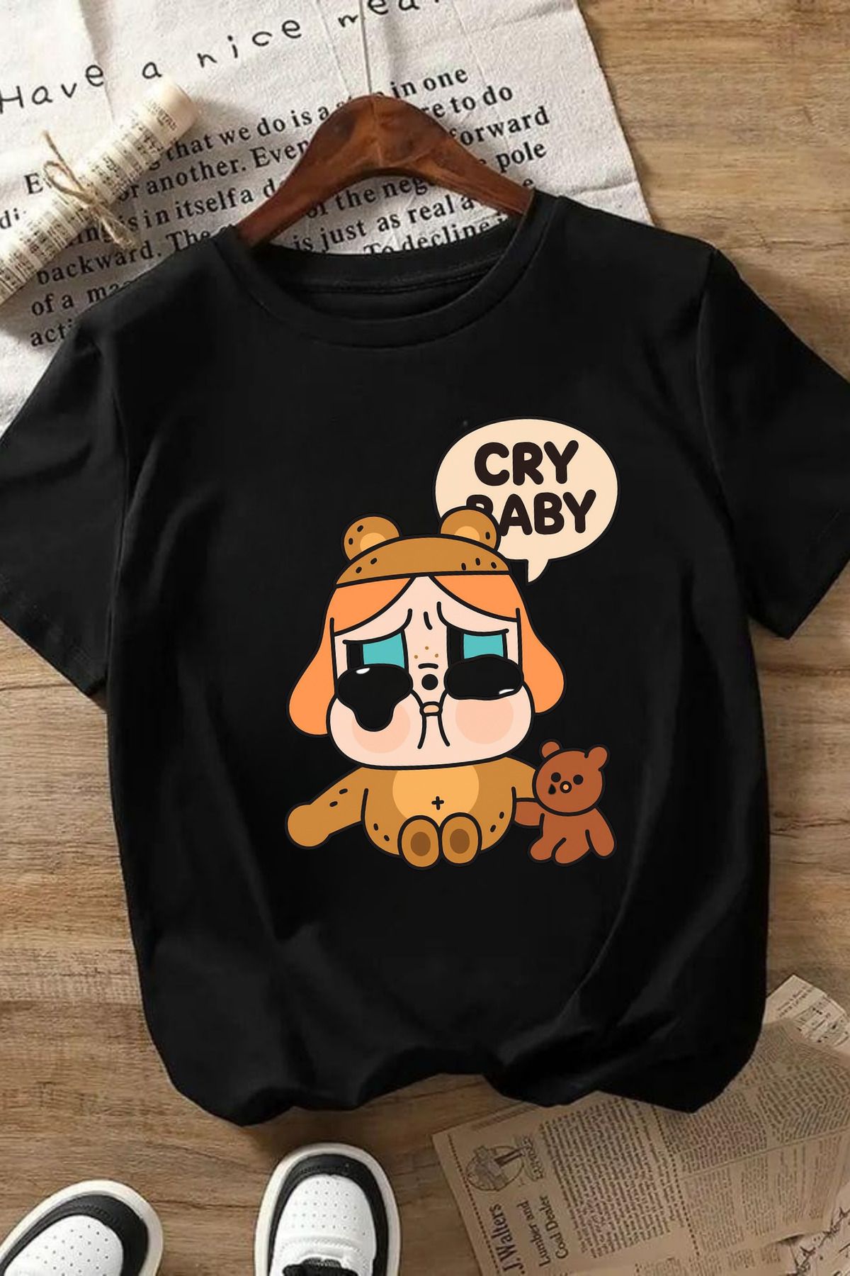 MECH BUTİK Cry Baby Baskılı Siyah/Beyaz Kadın/Erkek Tişört T-shirt