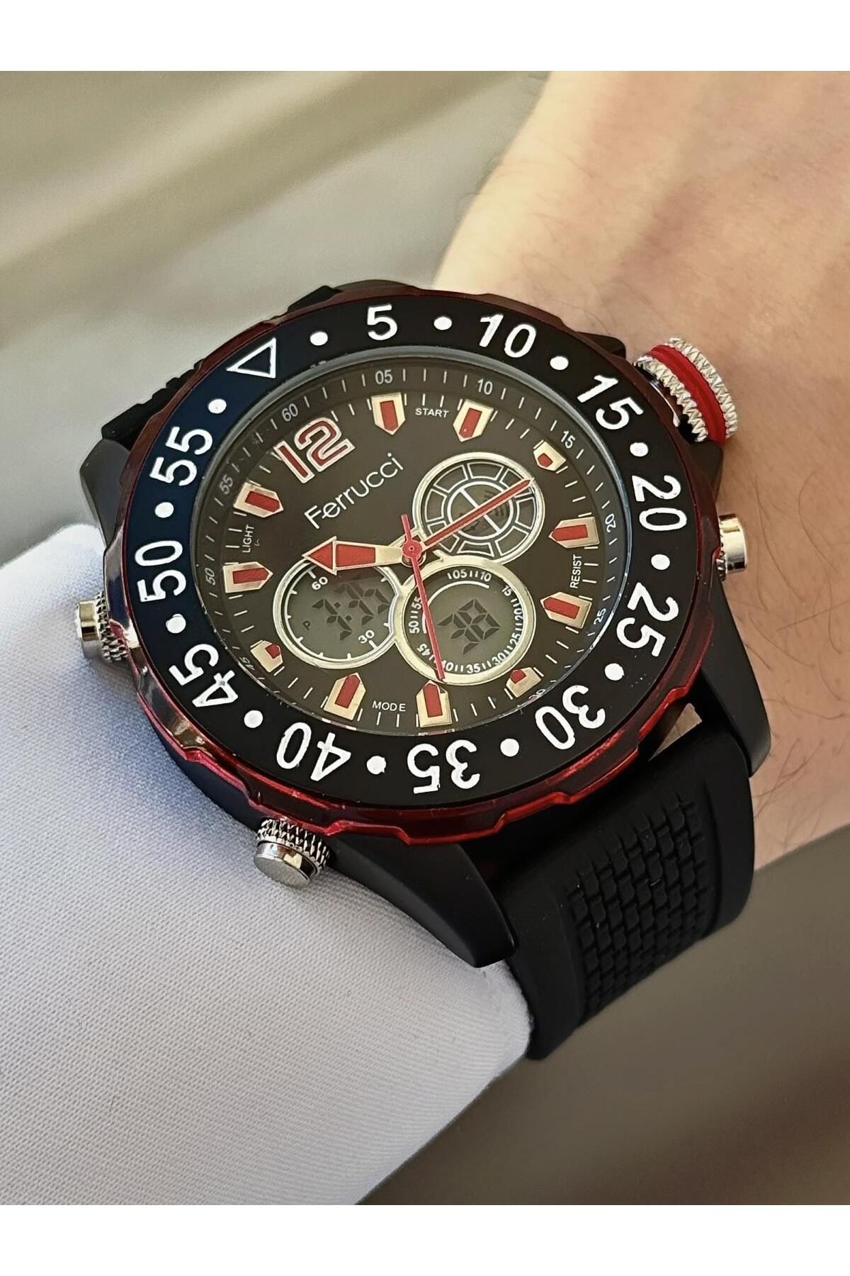 Ferrucci Plastik Kordon Dijital & Analog Kadranlı Spor Kol Saati