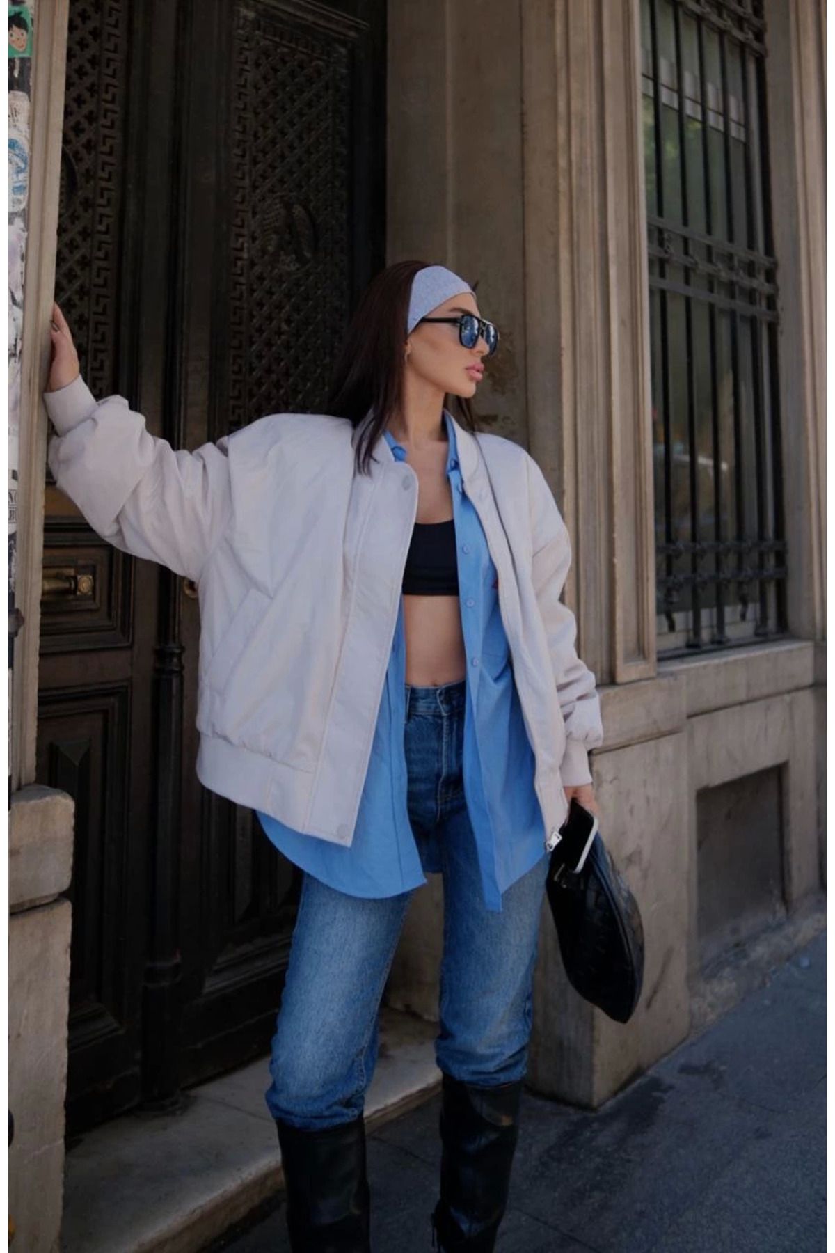 fashok Cepli Bomber Ceket Mont - Beyaz