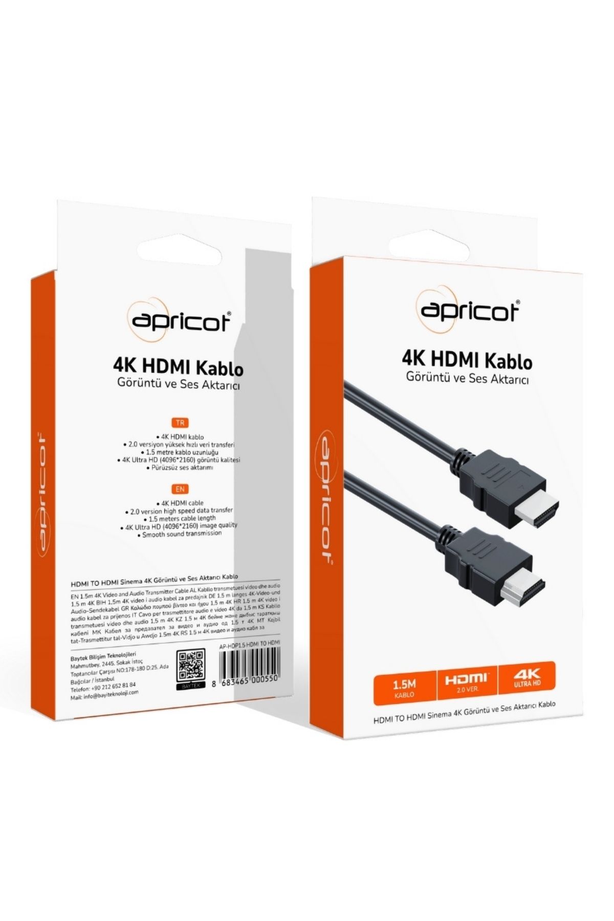 Apricot AP-HDP1.5 HDMI to HDMI 1.5 Metre 4K Kutulu HDMI Kablo