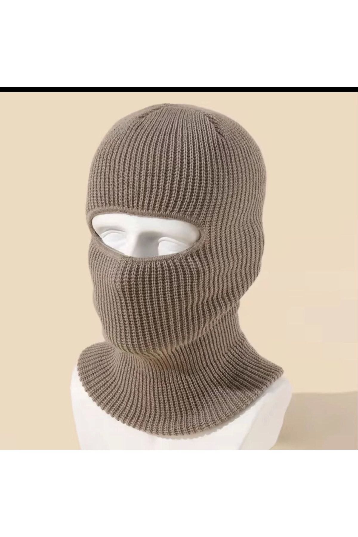fashok Kışlık Kar Maske Dokuma Triko Bere - Kahverengi