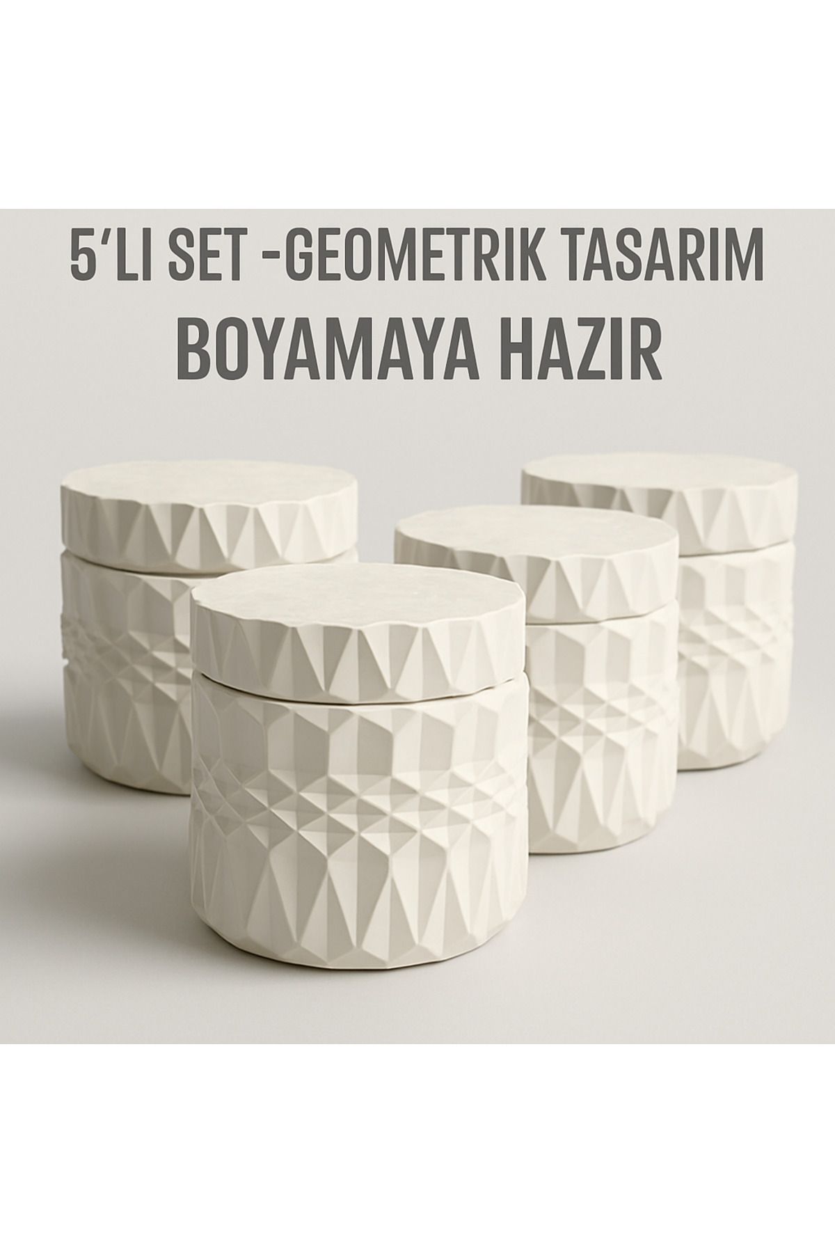 WeSank 5’li Geometrik Desenli Boyanabilir Alçı Kutu – Modern Hobi & Dekoratif Obje Seti