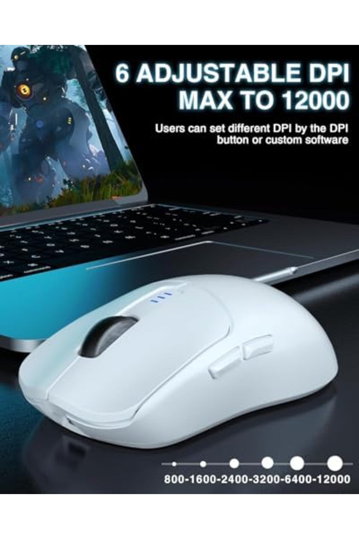 Aula-Wireless Gaming Mouse Sc580, 2.4 Ghz/usb-c/bluetooth, 12000 Dpi, 6 Programmable Buttons, White 8